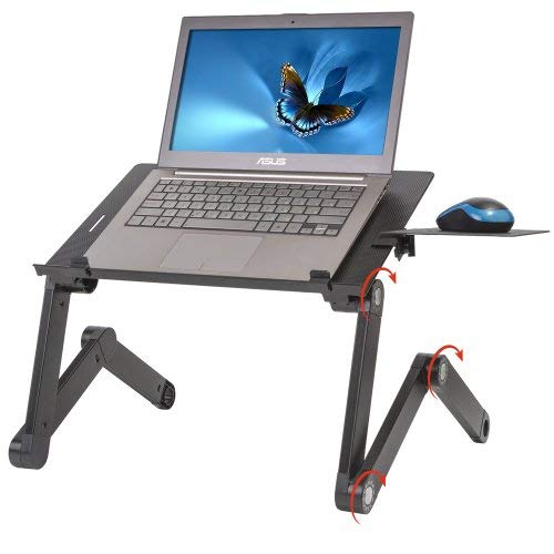 WonderWorker Einstein Adjustable Laptop Desk with 2 USB Cooling Fans - Foldable Lap Table with Mouse Pad, Portable Laptop Stand for Bed & Sofa - Ergonomic Computer Tray for Home Office, Gaming & Studying (Black)