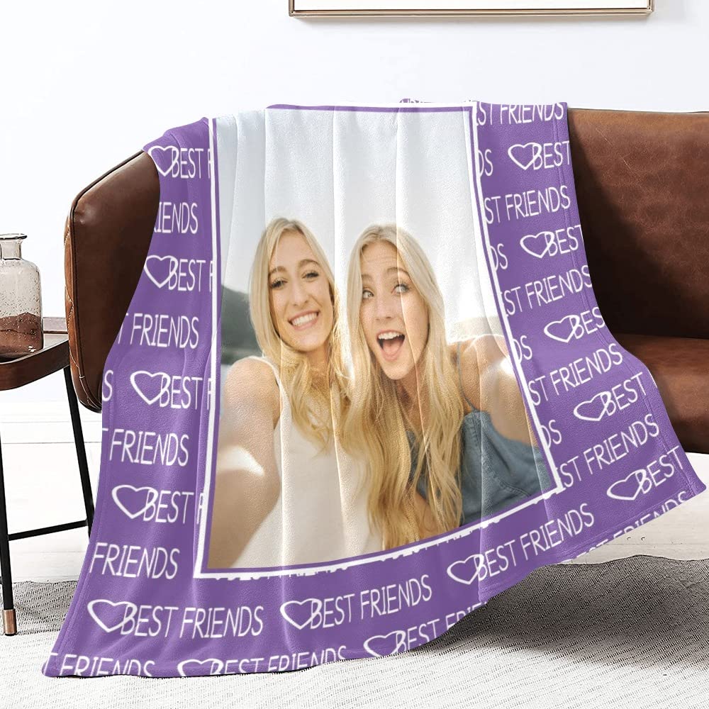 Custom Photo Blanket for Best Friends - Personalized Picture Blanket with Your Design - Unique Birthday Gift for Women, Teen Girls & Long Distance Friends - Perfect Christmas Gift for Besties | Great for Cuddling, Home Decor & Long Distance Friendship Keepsakes