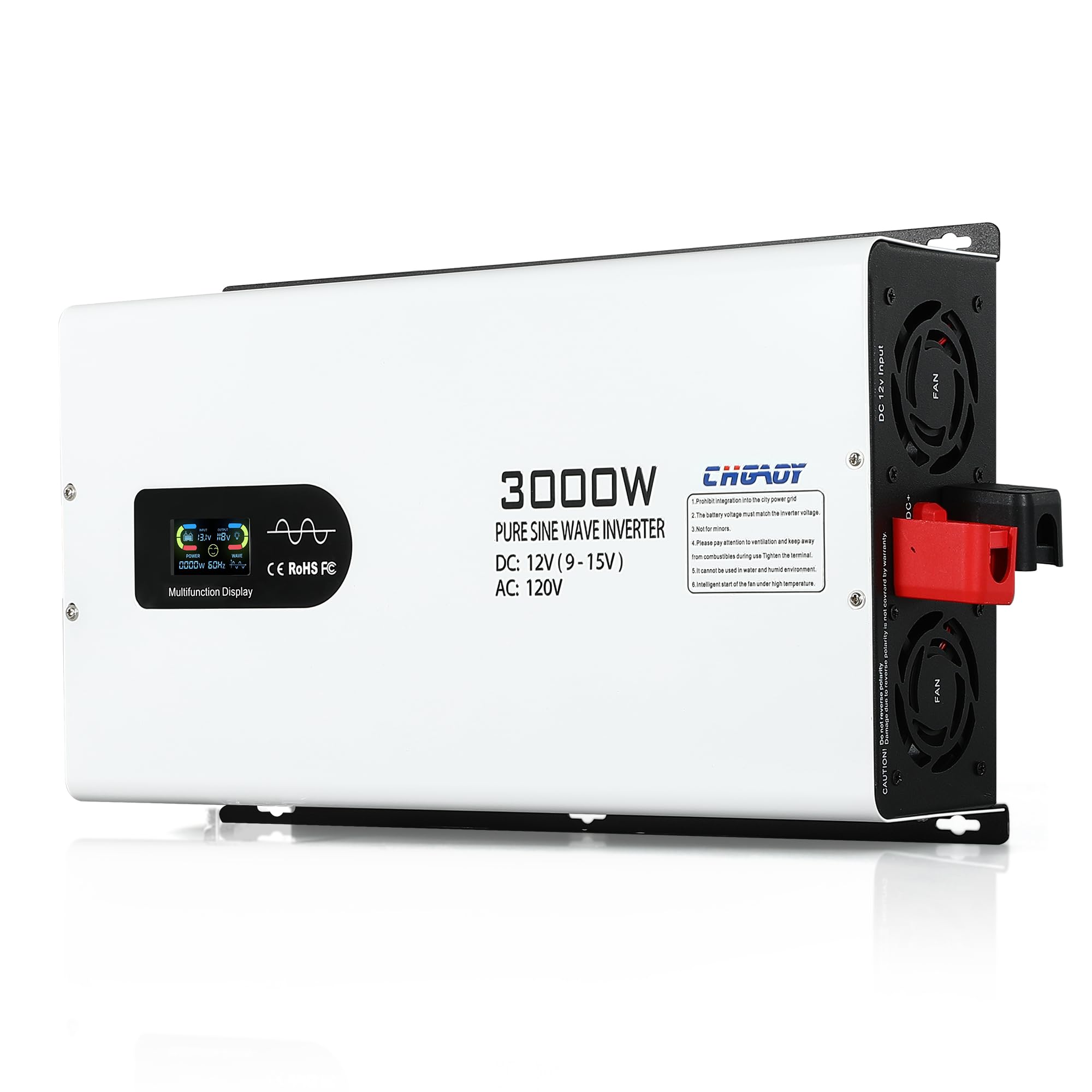 3000W Pure Sine Wave Power Inverter 12V DC to 120V AC with LCD Display & Remote - Car, RV, Truck, Home, Camping, Travel - USB Port for Charging Devices on the Go