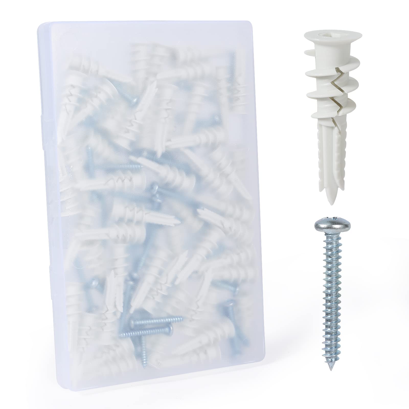#8 Drywall Anchors 100Pcs - Heavy Duty Wall Anchors with Screws Kit (50 Plastic Anchors + 50 1-1/4'' Screws) - 75LBS Weight Capacity - Perfect for Hanging Pictures, Shelves & Home Decor