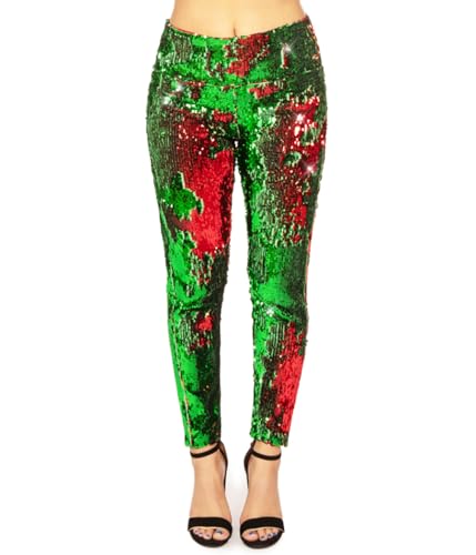 High Waisted Reversible Sequin (Red Green)