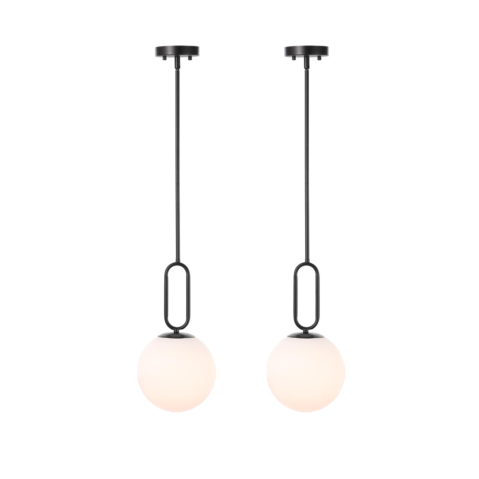 Modern Black Globe Pendant Light with Milky White Glass Shade - 2 Pack Adjustable Hanging Ceiling Fixture for Kitchen Island, Dining Room & Living Room - Perfect for Farmhouse, Industrial & Modern Home Decor