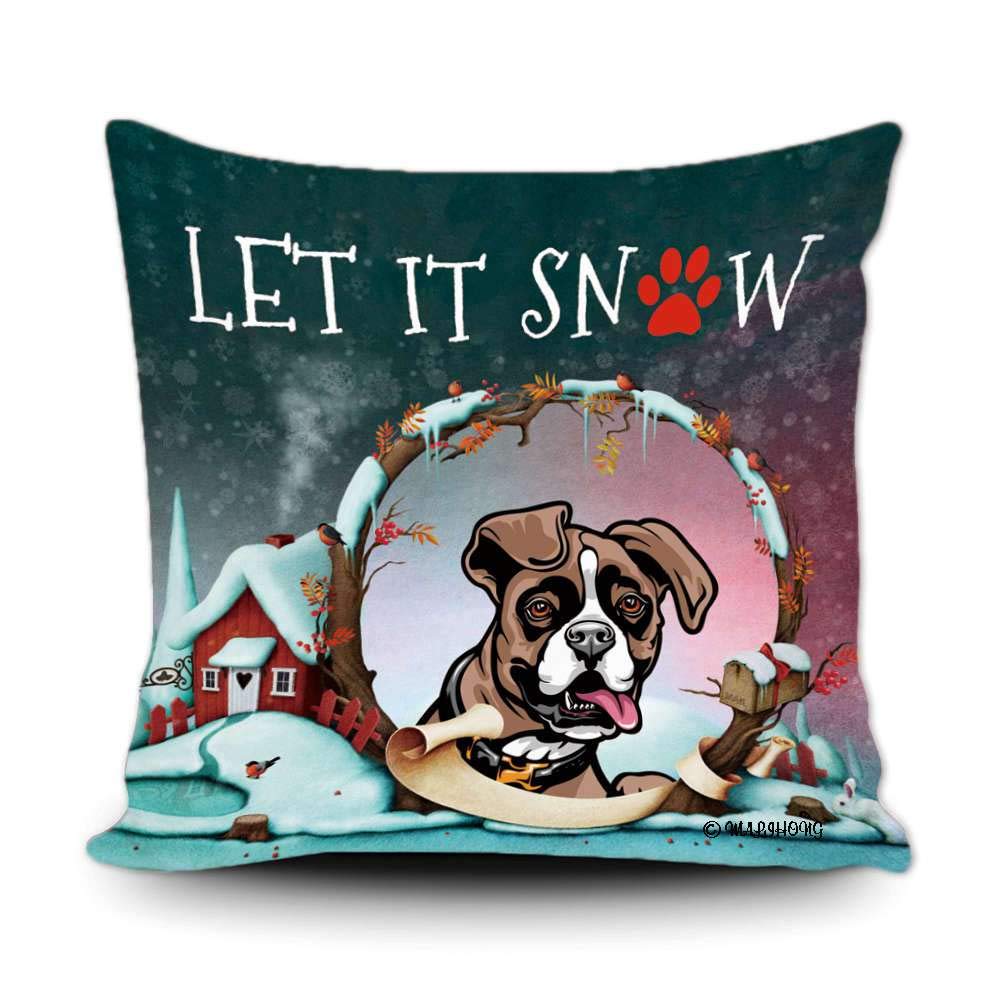 Cute Peeking Dog Boxer Let it Snow Christmas Throw Pillow Cover 20x20 Inch - Happy Winter Holiday Decorative Pillow Case for Sofa, Bed, Couch & Home Decor - Perfect for Christmas Decorations, Winter Home Accents and Cozy Living Room Styling
