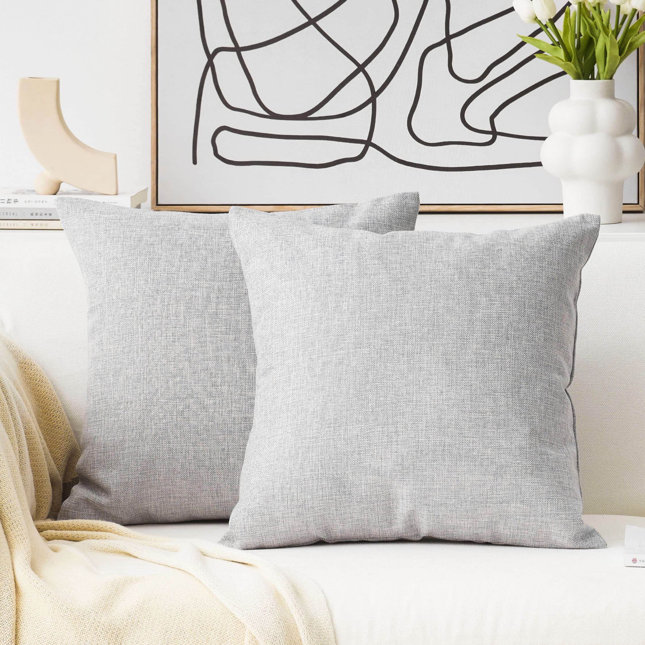 Premium Set of 2 Decorative Pillow Covers - 16x16 Inch Light Grey Couch & Sofa Accent Pillow Cases - Perfect for Living Room, Bedroom, and Home Decor