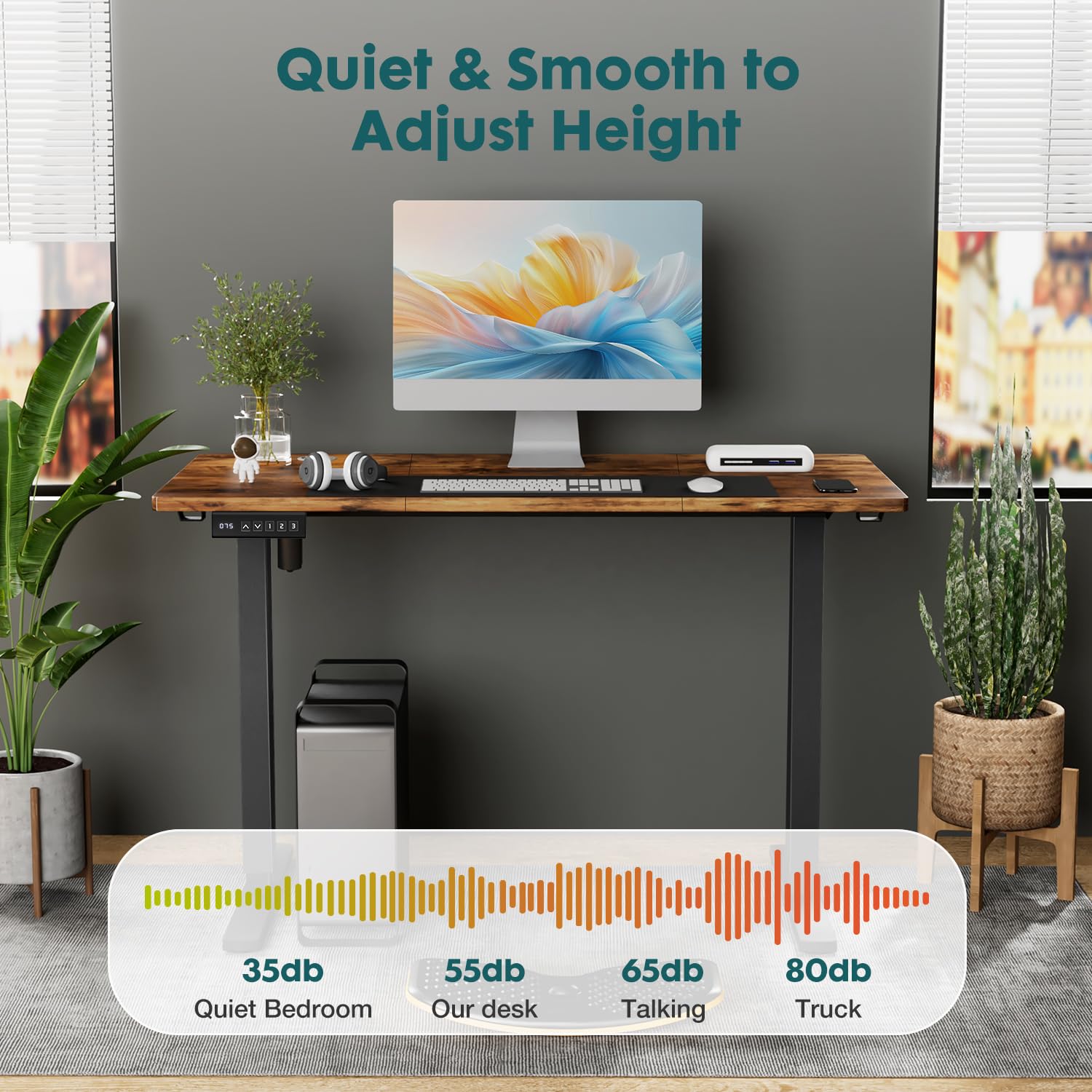 Adjustable Height Electric Standing Desk - 63x24 Inch Ergonomic Sit Stand Computer Table with Motorized Lift for Home Office & Gaming Workstation (Brown) | Perfect for Remote Work, Video Calls & Healthy Work Posture