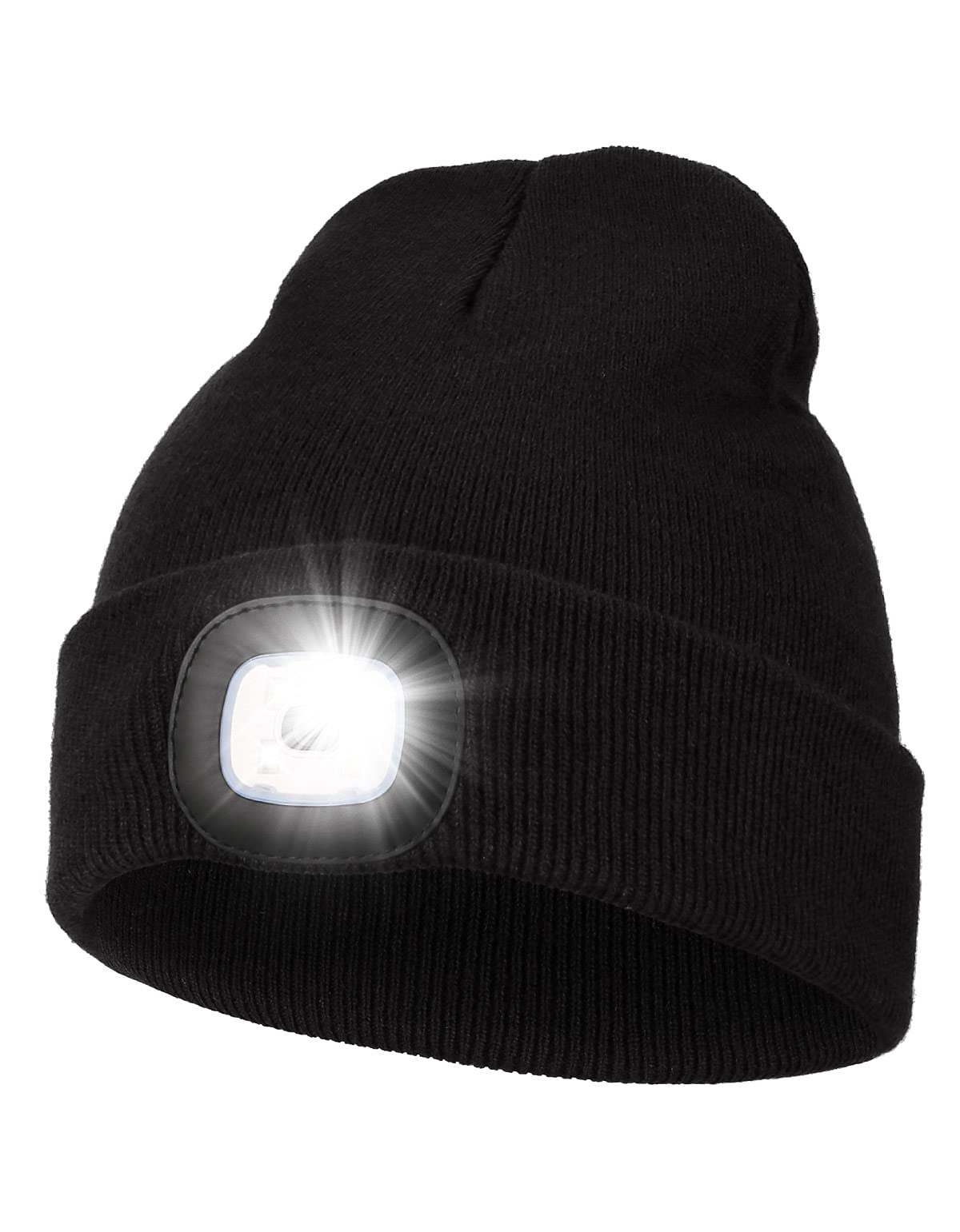 Rechargeable LED Beanie Hat with Light - Hands Free Headlamp Warm Knitted Cap for Men & Dad - Perfect Gadget Gift for Camping, Hiking, Night Running and Outdoor Activities