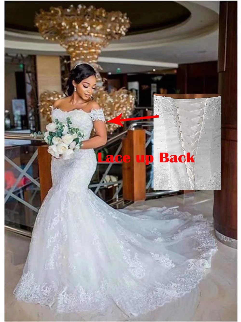 2025 Off Shoulder Boho Wedding Dress for Women - Elegant Appliques Mermaid Bridal Gown (RWDD38) | Perfect for Beach, Garden & Vintage Theme Weddings