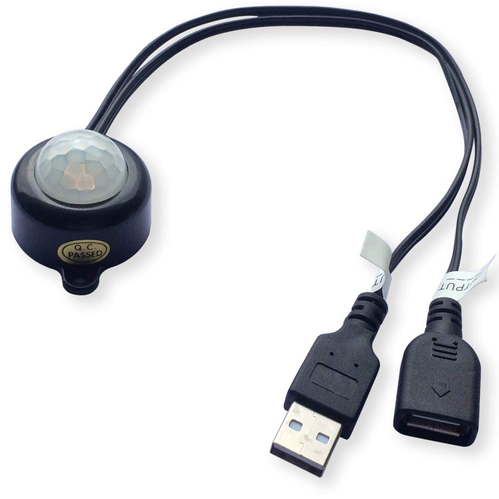5V 2A PIR Motion Sensor Switch with USB Cable for LED Strip Lights - Automatic On/Off with Light Detection, Black - Perfect for Home Security, Closet Lighting & Night Lights