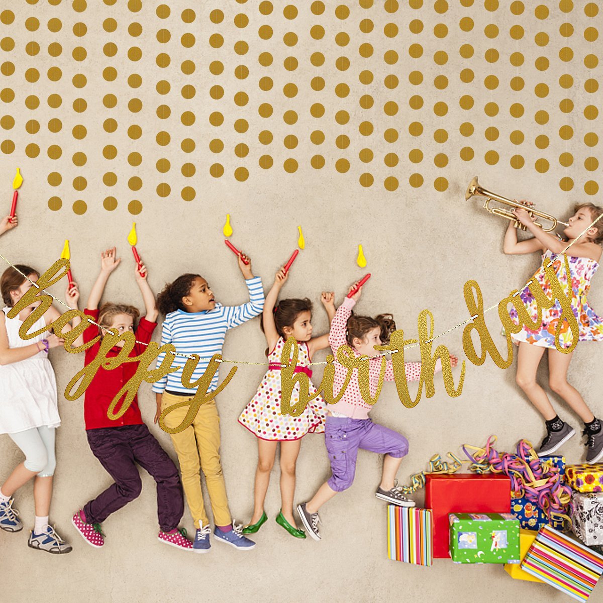 Gold Glitter Happy Birthday Banner - Elegant Birthday Garland & Sign for Party Decorations | Perfect for Birthday Celebrations, Baby Showers & Special Events
