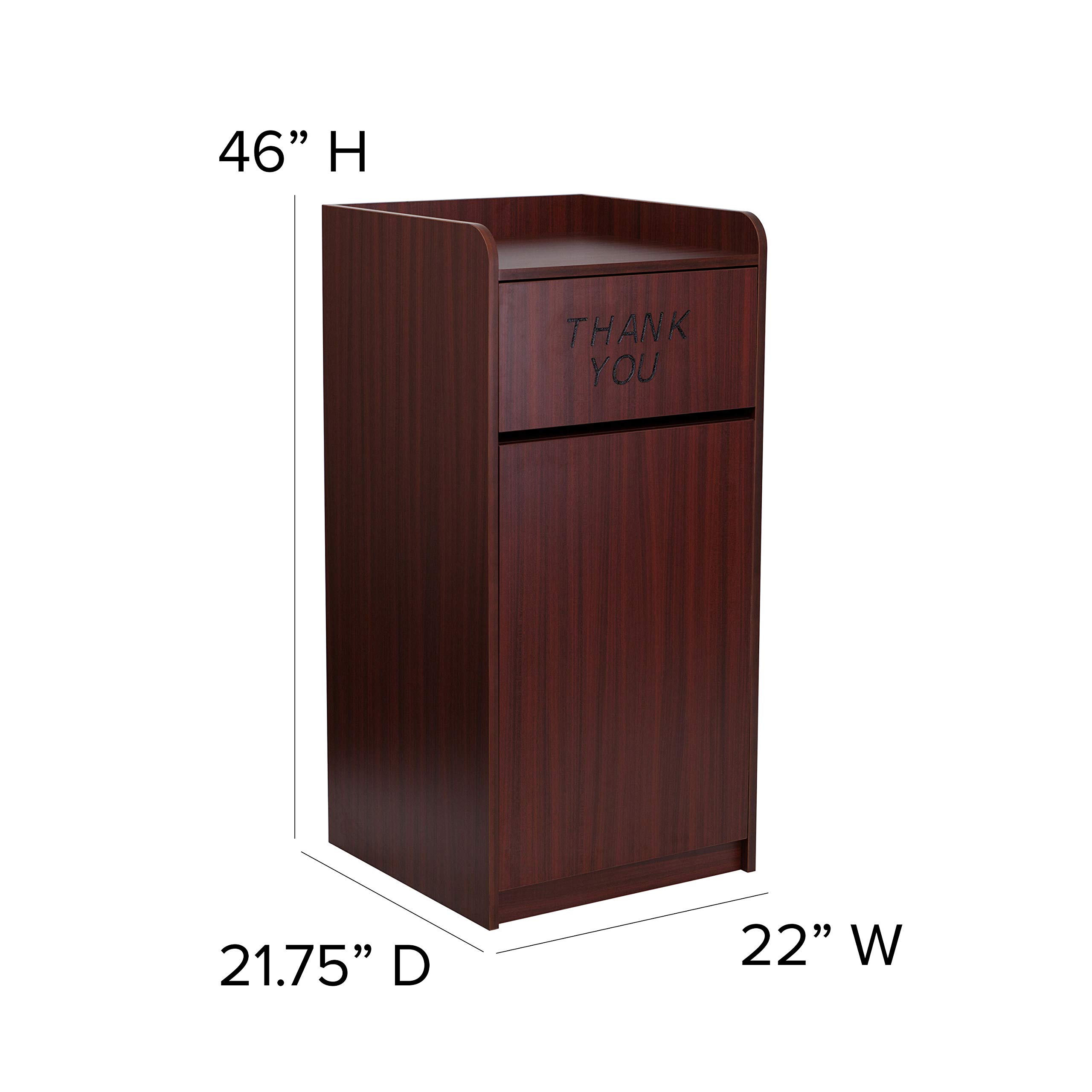 Flash Furniture Sony Laminate Wood Commercial-Grade Trash Can with Tray Top - Mahogany Restaurant Garbage Bin for Kitchen, Office & Public Spaces