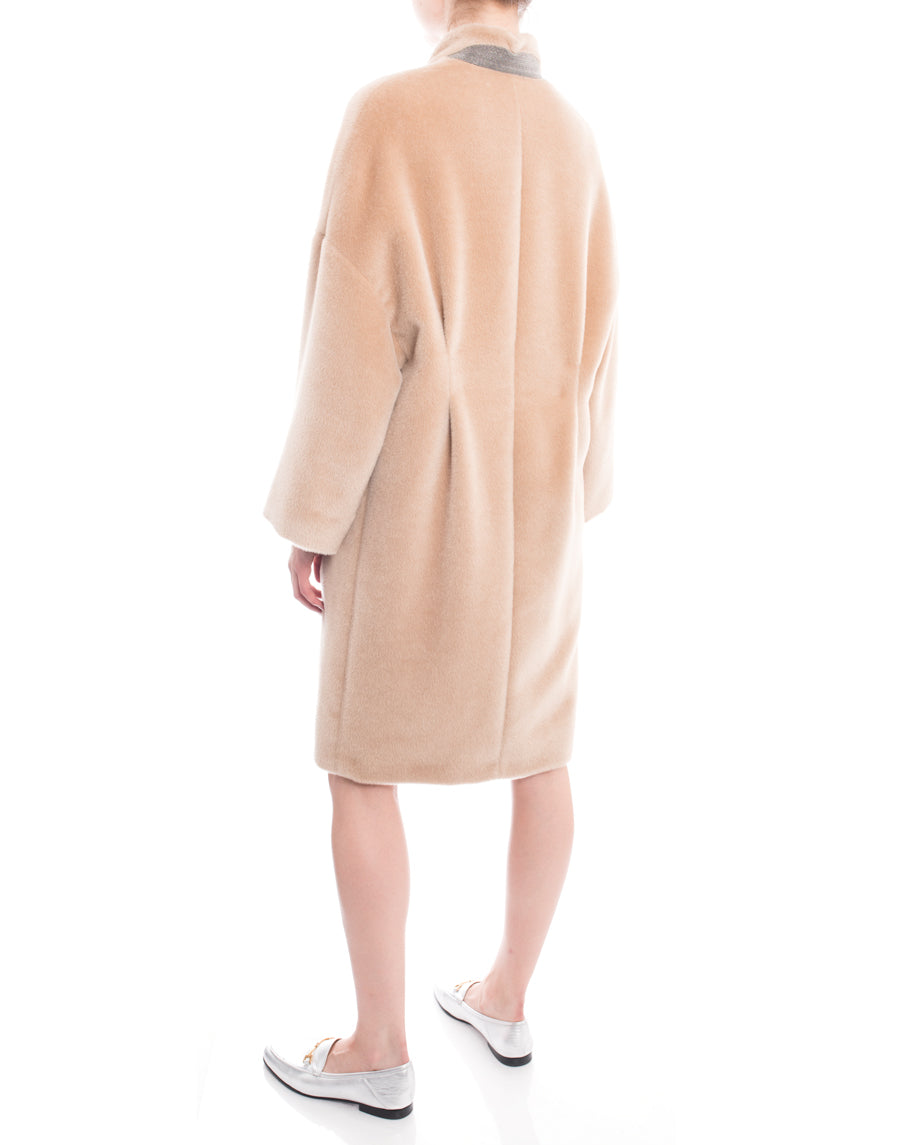 Brunello Cucinelli Nude Alpaca Wool Oversized Coat for Women - Soft Luxury Winter Coat - Perfect for Office, Travel & Special Occasions