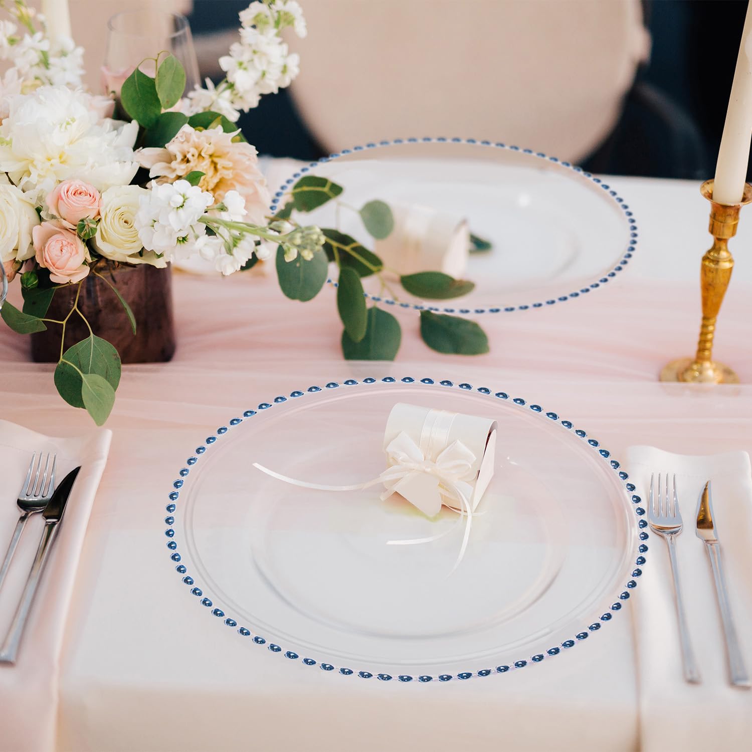 MYEventProducts 8 Pack - 13 Inch Blue Glass Charger Plates for Weddings, Parties & Formal Dinners | Heavy Duty, Durable & Sturdy Charger Plates | Elegant Table Setting Decor | Perfect for Wedding Receptions, Banquets & Holiday Dinner Parties (Blue)