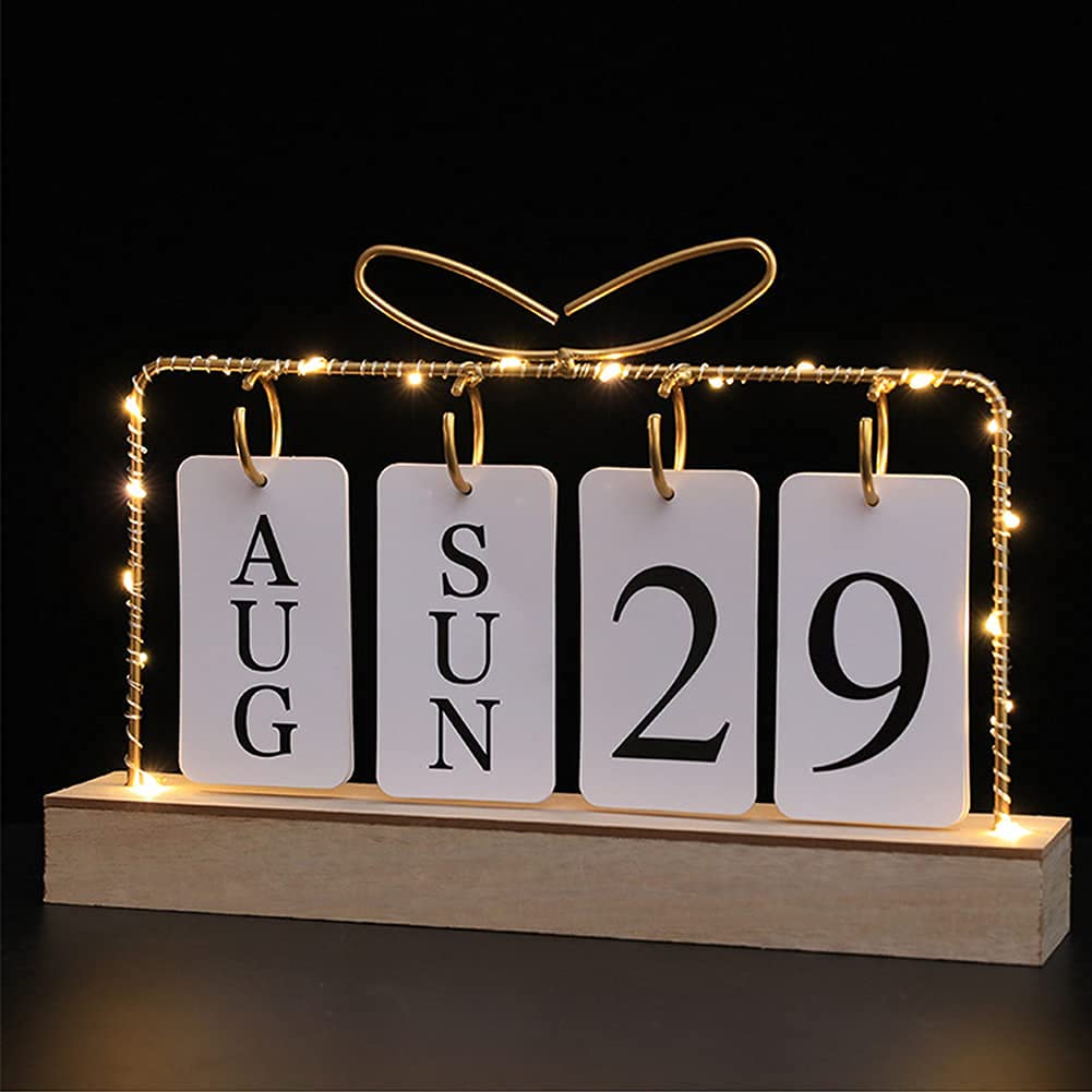 Wooden Perpetual Calendar 2024-2025 - Metal Standing Desk Calendar with Monthly/Weekly Planner - Elegant Home & Office Decor for Kitchen, Study or Workspace - White Paper Design for Daily Planning & Organization