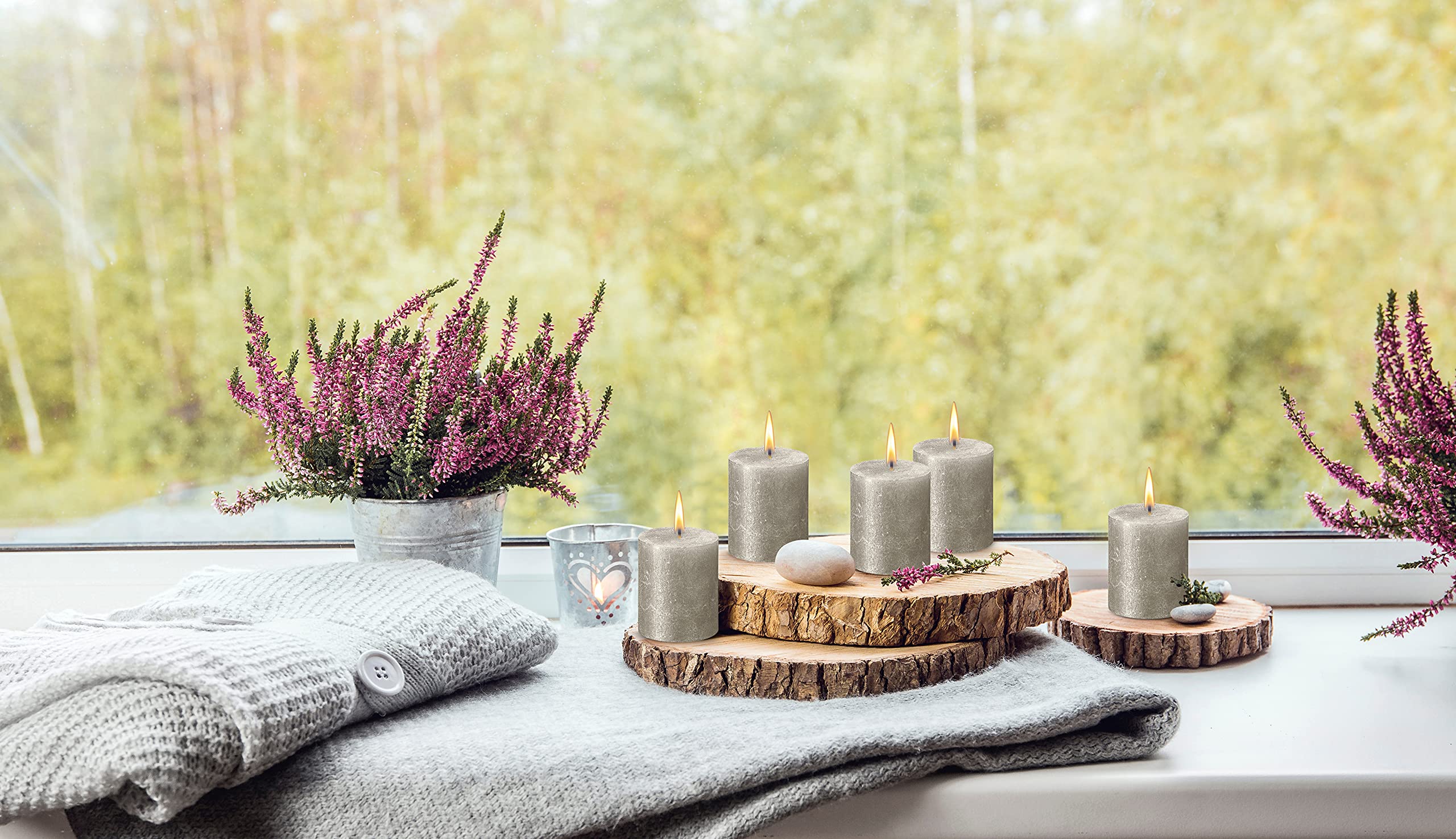 BOLSIUS Silver Shimmer Metallic Pillar Candles 4 Pack - 2.75