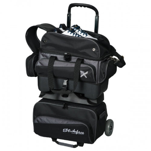 KR Strikeforce Konvoy Black Carbon 4 Ball Bowling Roller Bag - Durable & Lightweight for Tournaments & League Play
