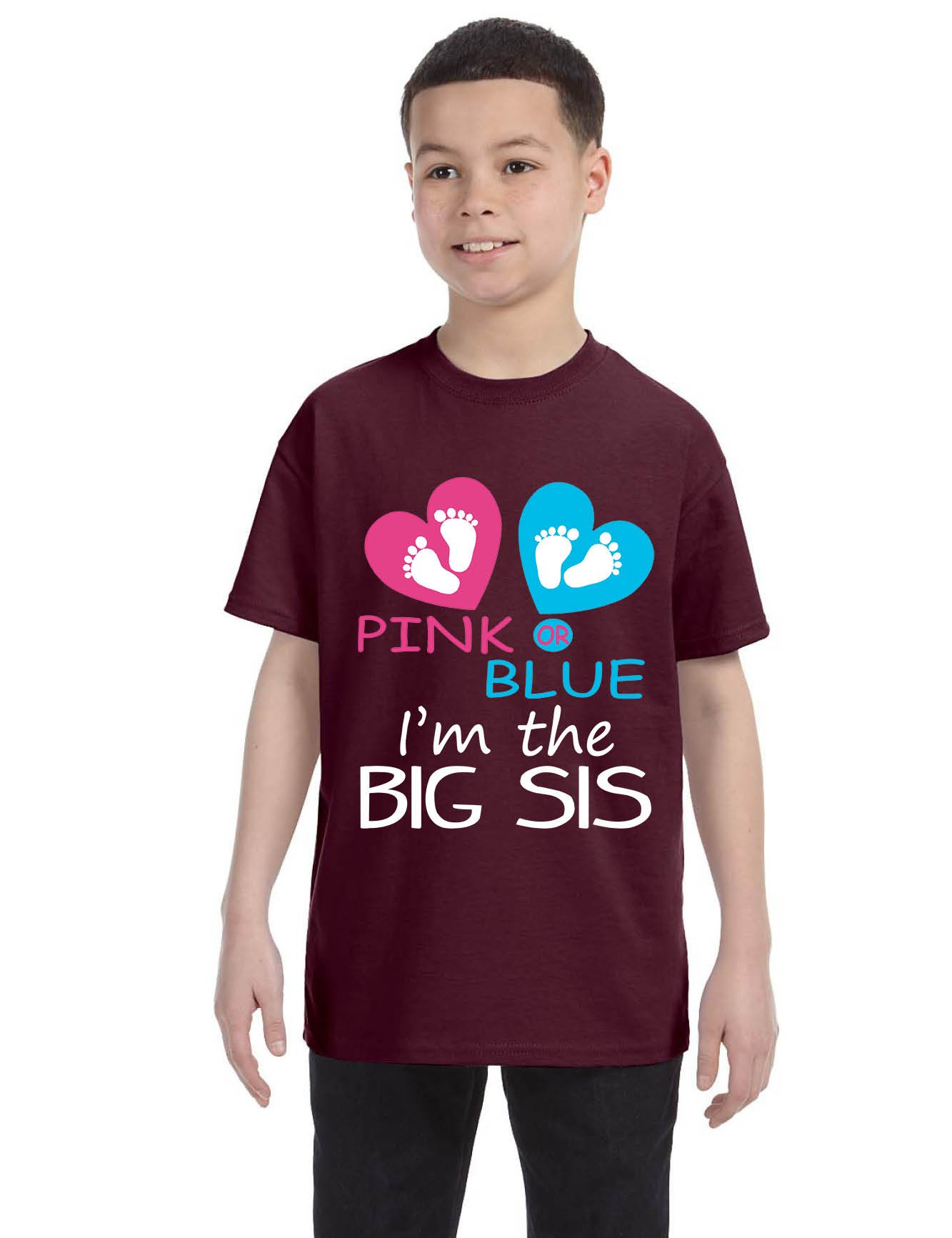ALLNTRENDS Kids & Youth 'I'm the Big Sis' T-Shirt - Pink or Blue - Gender Reveal Shirt for Newborn Siblings - Perfect for Baby Announcements & Family Photos
