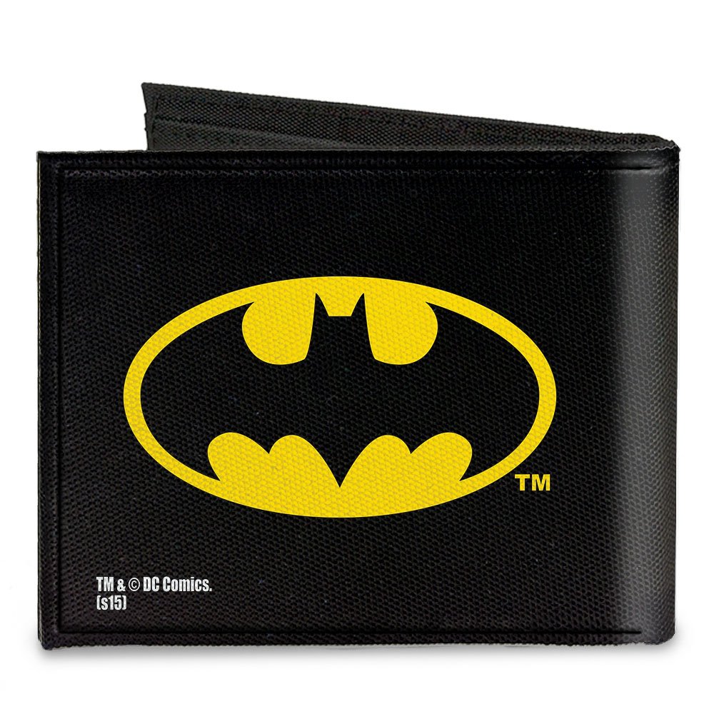 Batman Black/Yellow Canvas Bi-Fold Wallet for Men - Secure RFID Blocking Slim Bifold Wallet - Perfect for Everyday Use, Travel & Gifts