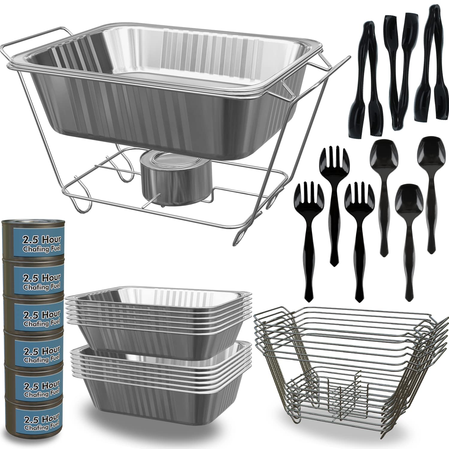 Disposable Half Size Chafing Dish Buffet Set - 6 Pack with Wire Racks, Chafing Fuel, Aluminum Pans & Serving Utensils | Perfect for Catering, Parties, Buffets & Outdoor Events