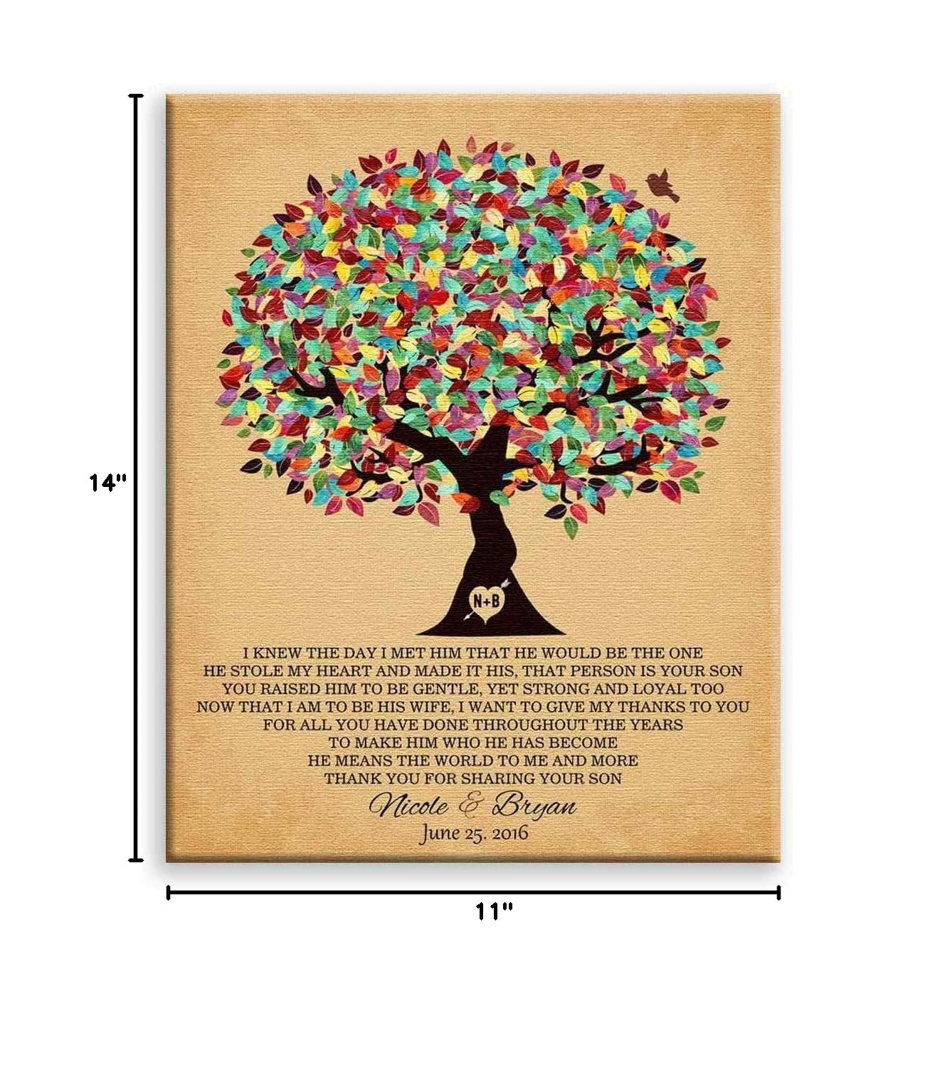 11x14 Mounted Canvas Art Print - Perfect Mother of the Groom Gift, Bride to Mother-in-Law Present, Wedding Thank You Keepsake - Elegant Gift Wrapping Included (LTC-C1203) - Ideal for Wedding Receptions, Bridal Showers & Anniversary Celebrations
