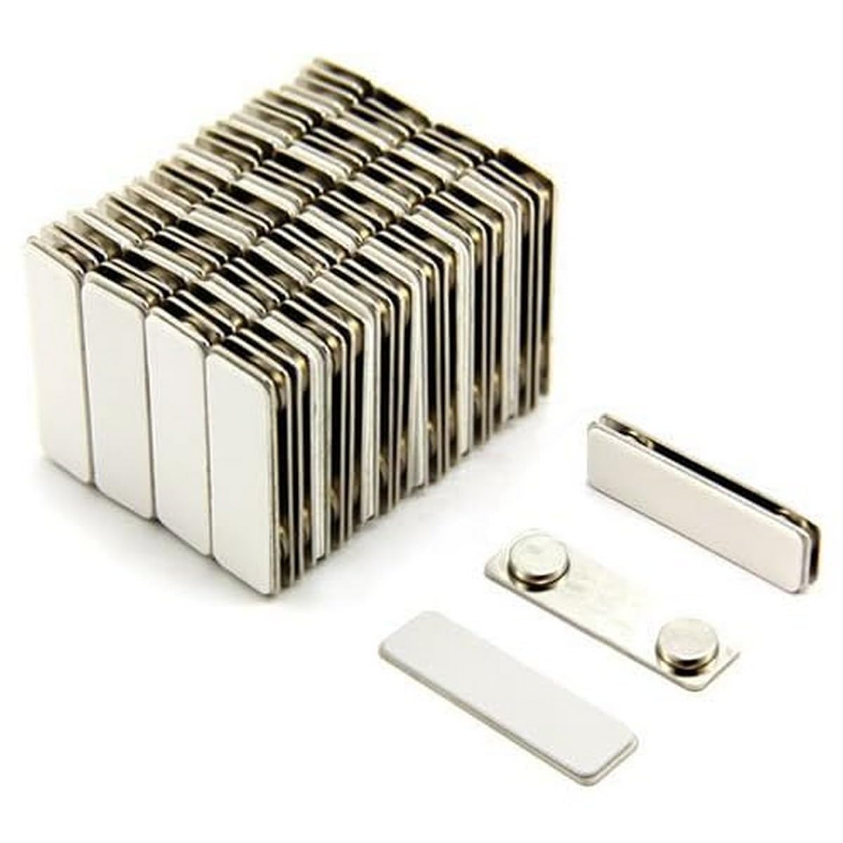 Magnet Expert® 45mm x 13mm Self-Adhesive Metal Back Magnetic Name Badges - 50 Pack for Office, Events, Conferences & Professional Identification