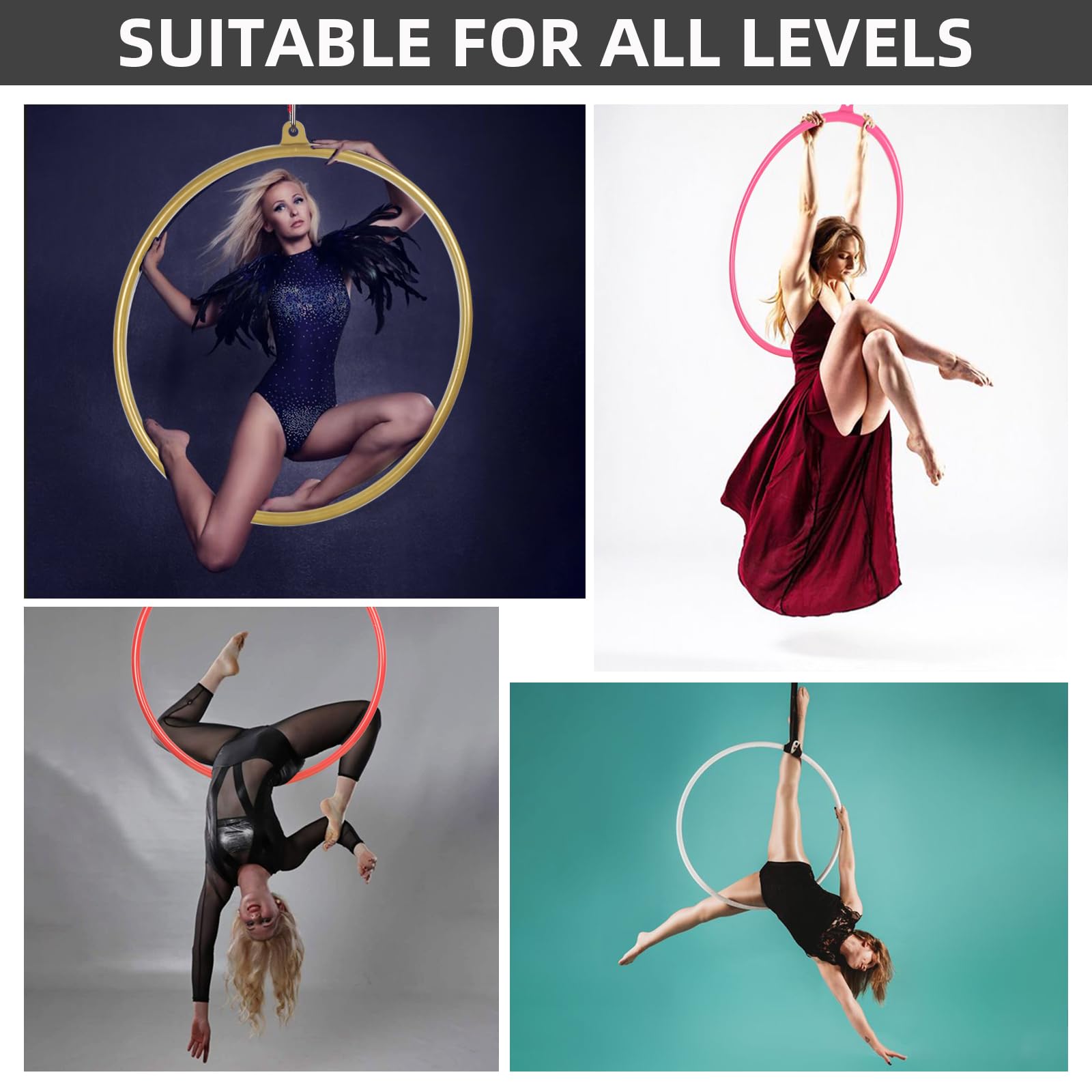 Professional Aerial Hoop Set - Complete Circus Fitness Lyra Hoop Kit with Rigging Hardware for Home Yoga, Dance & Acrobatics | Indoor Gym Equipment for Aerial Arts, Strength Training & Performance Practice
