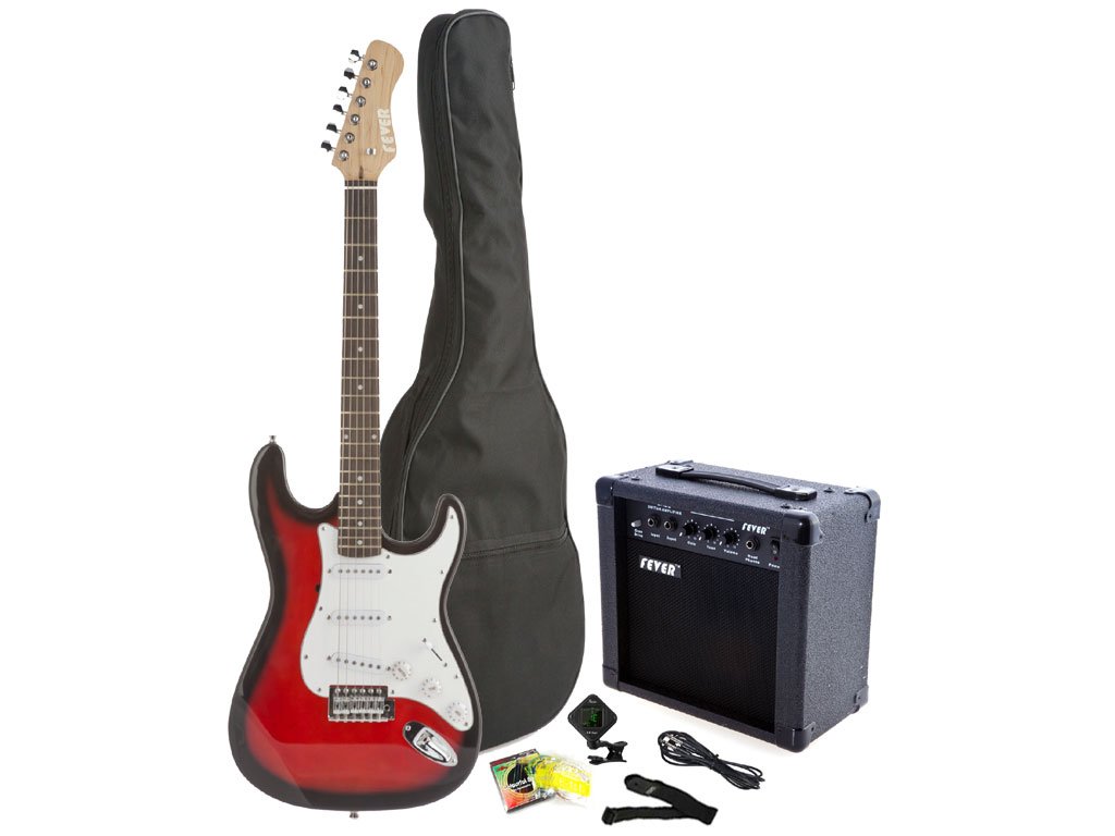 Fever A600-20W-RD Full Size Electric Guitar Starter Kit with 20W Amplifier, Gig Bag, Clip-On Tuner, Cable, Strap & Strings - Red | Perfect for Beginners, Practice, Live Performances & Home Recording