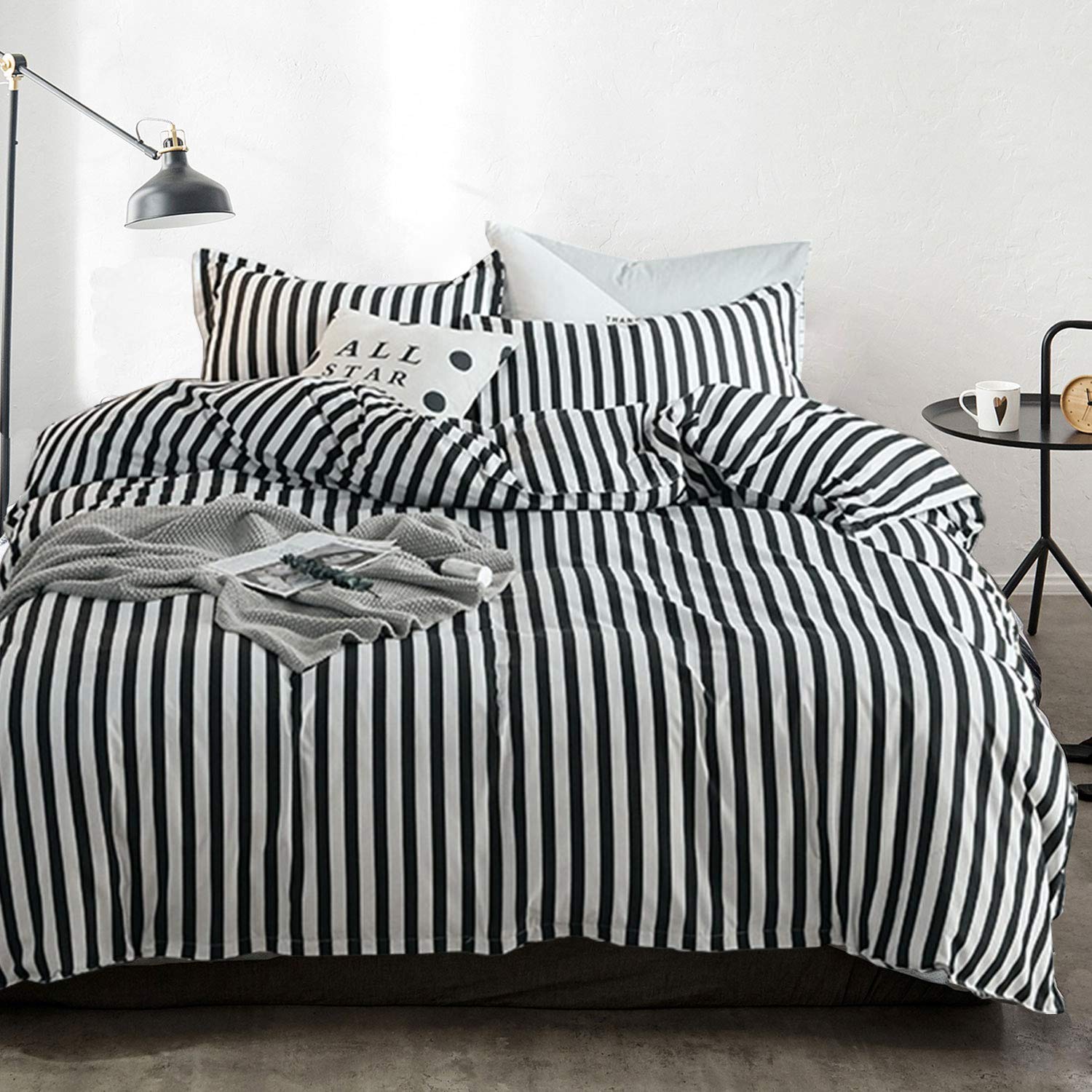 Black and White Striped Cotton Comforter Set - Lightweight Twin Size Modern Ticking Bedding for Kids, Boys, Girls & Teens | Soft, Breathable & Comfortable | Perfect for Bedrooms, Dorms, Sleepovers & Cozy Nights