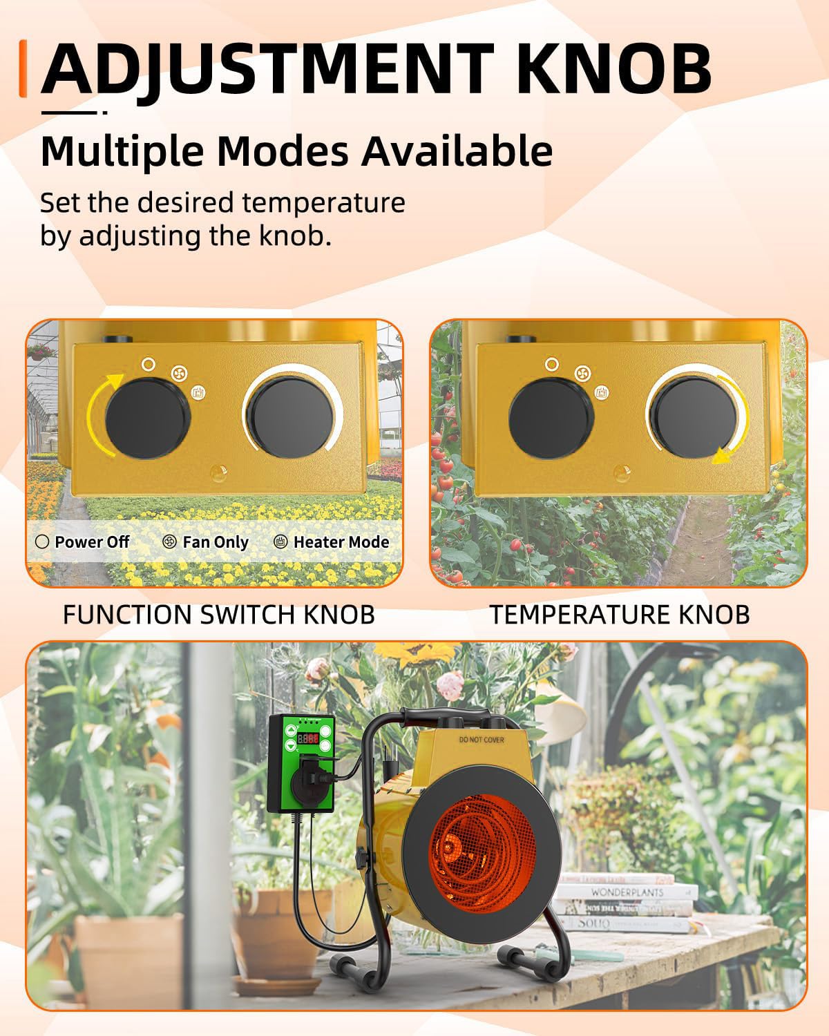 Buyplus 1500W Greenhouse Heater with Digital Thermostat - Outdoor Electric Space Heater for Patio, Garage & Greenhouse - Fast 3S Heating with Overheat Protection - Perfect for Winter Gardening, Plant Protection & Indoor/Outdoor Heating