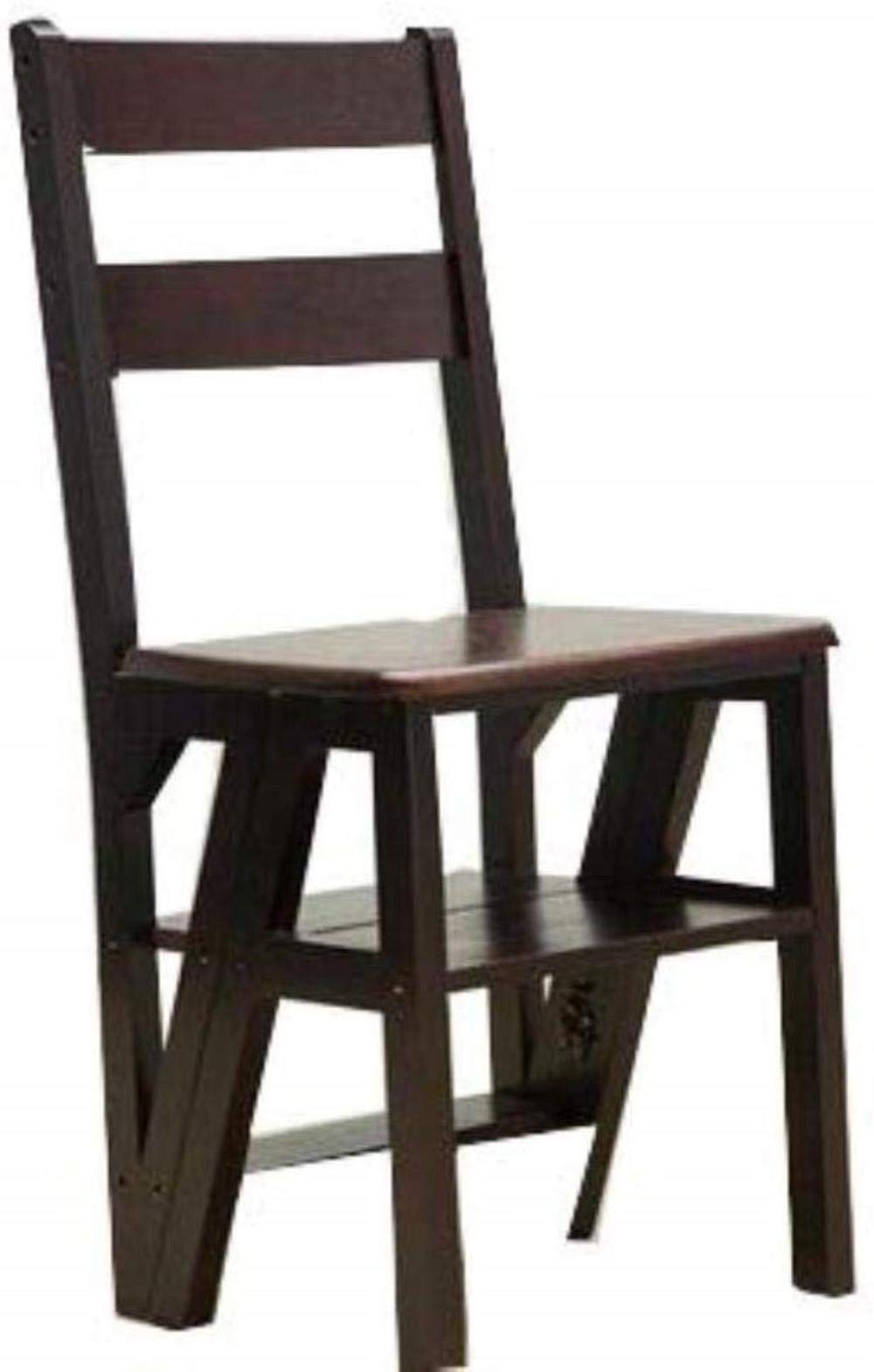 Solid Wood Folding Step Stool - Multifunctional Ladder Stool for Home, Kitchen, Bathroom - Compact Foldable Footrest with Spindle Design (Dark Walnut) - Perfect for Reaching High Shelves, Bathroom Use & Kids' Step Stool