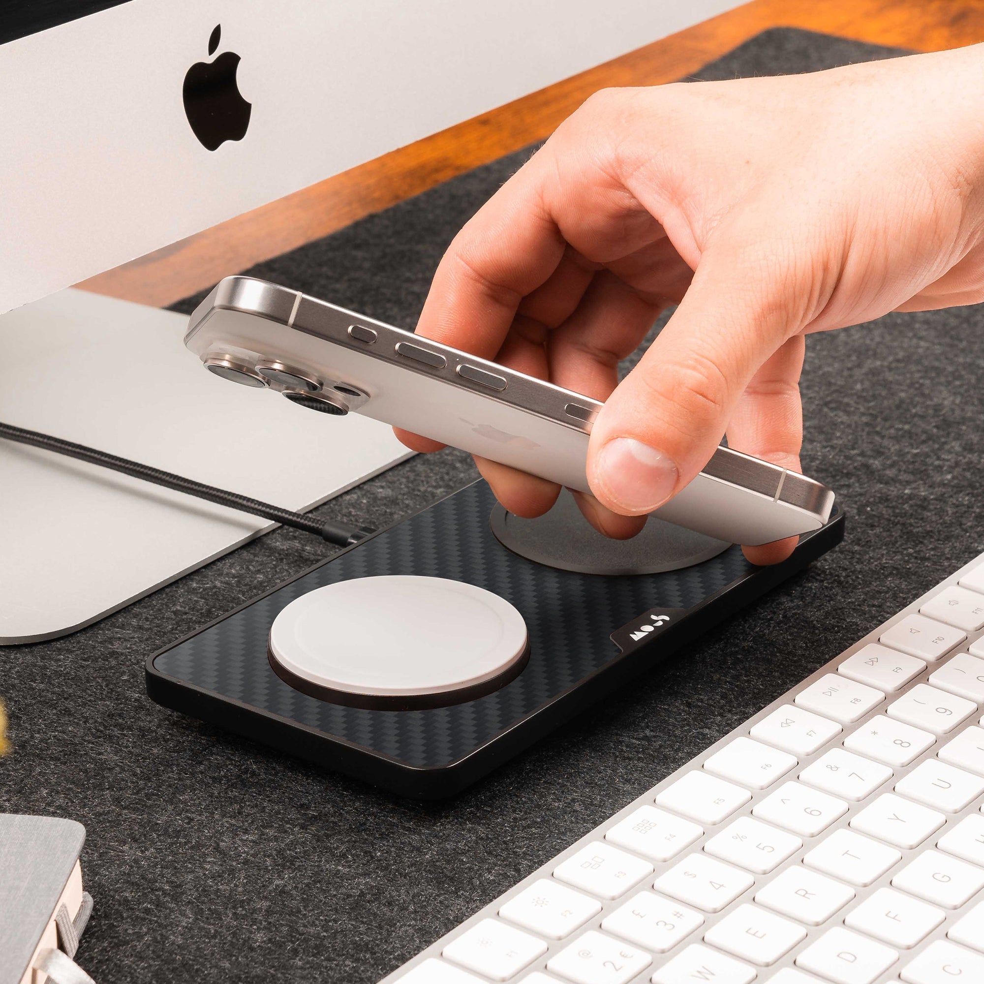 MagSafe® Compatible Aramid Fiber Charging Station - Fast Wireless Charger for iPhone 15/14/13/12, Apple Watch & AirPods - Sleek & Durable Desk Organizer for Home & Office
