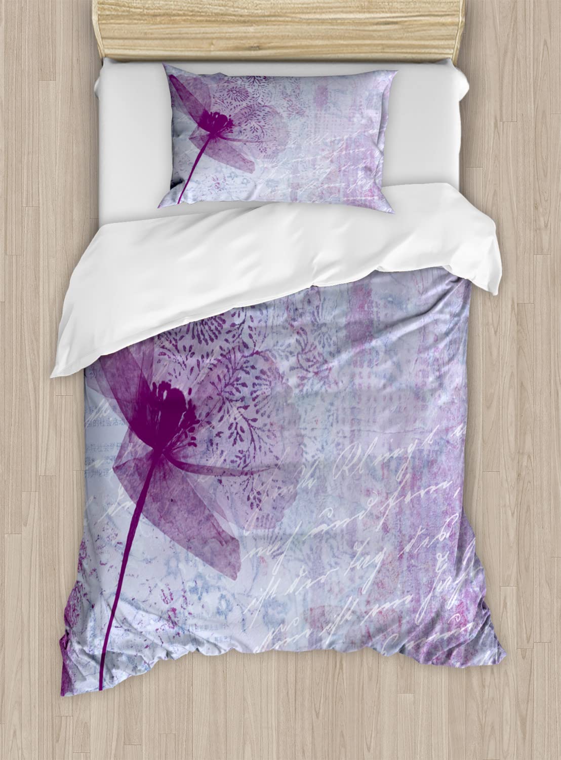 Ambesonne Poppy Flower Duvet Cover Set - King Size 2-Pack with 4 Pillowcases, Vintage Floral Design with Poetry Pattern for Romantic Bedroom Decor | Perfect for Master Bedroom, Guest Room & Bohemian Style Home Decor
