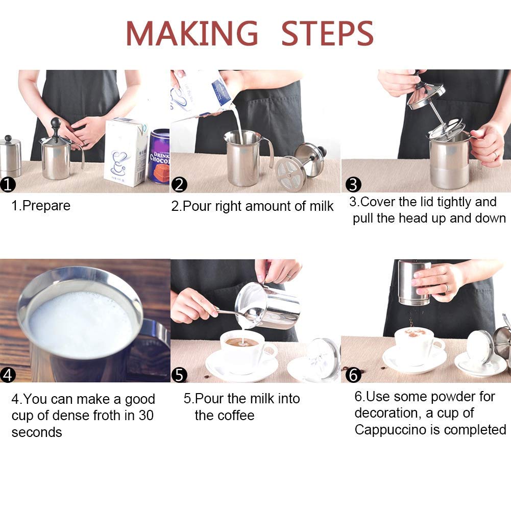800ml Stainless Steel Manual Milk Frother - Hand Pump Milk Foam Maker for Lattes, Cappuccinos & Hot Chocolate - Japanese Double-Layered Design - Perfect for Home Baristas & Coffee Enthusiasts
