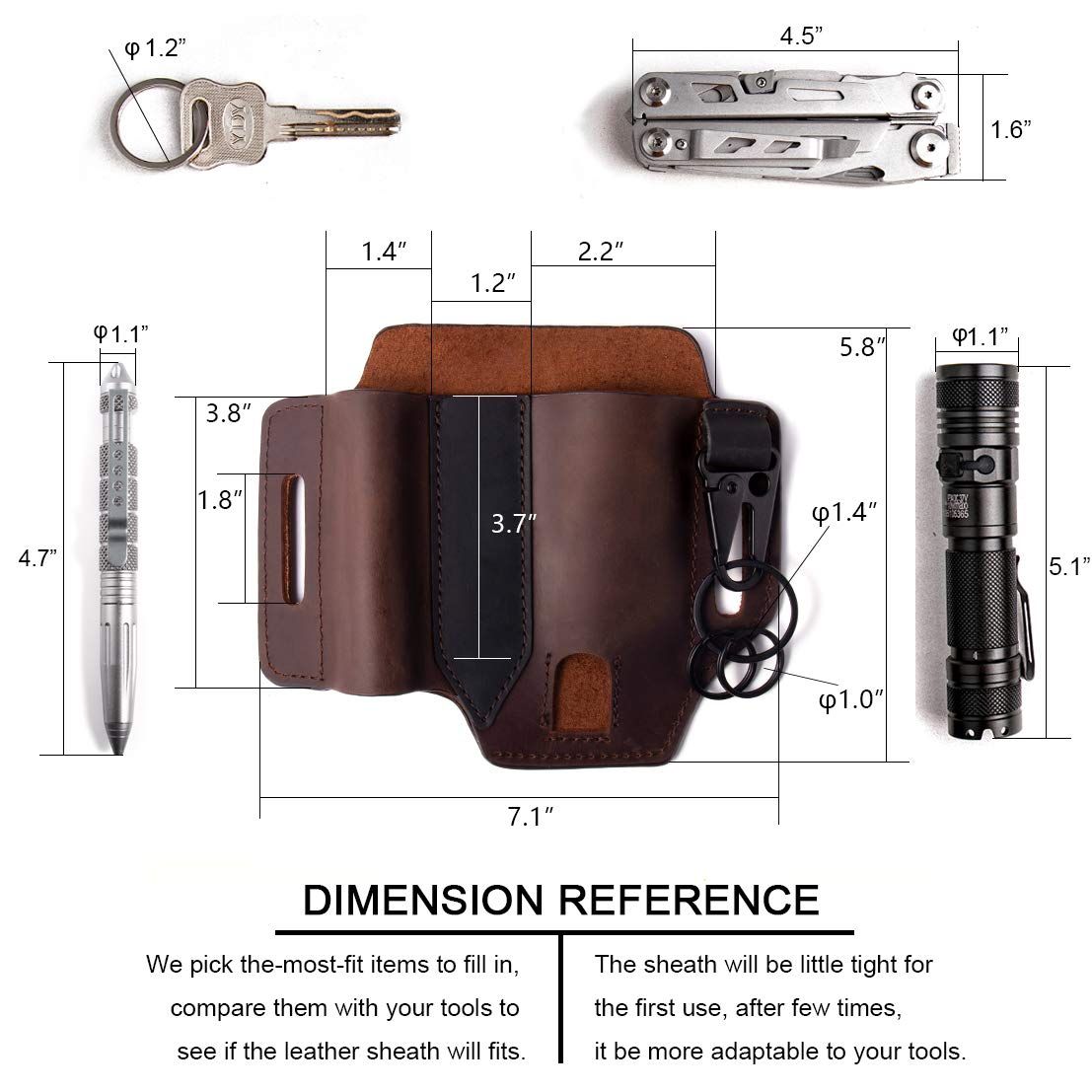 Premium Leather EDC Pocket Organizer for Men - Belt Sheath for Multitool, Pen Holder, Key Fob & Flashlight | Durable Leatherman Sheath in Dark Brown | Perfect for Outdoor Adventures, Camping & Everyday Carry
