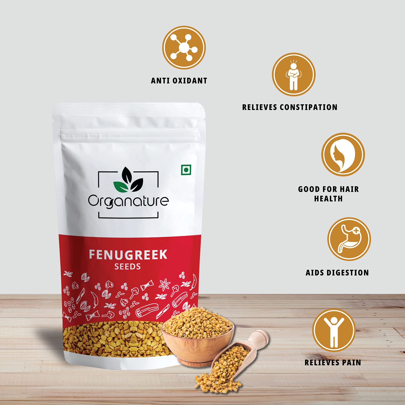Organic Fresh & Natural Dried Fenugreek Seeds (Whole Methi Dana) - Premium Indian Spices & Masala - 900g Pack - Perfect for Curries, Teas & Ayurvedic Remedies