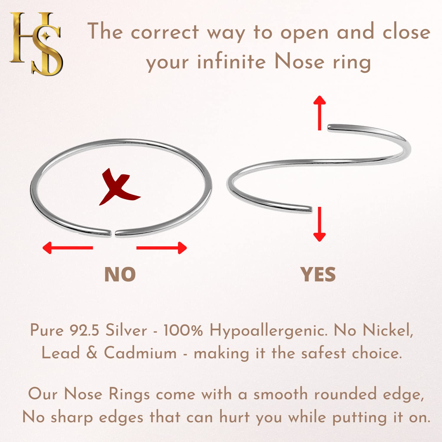 HighSpark 92.5 Sterling Silver Nose Ring for Women - Simple & Elegant Nose Piercing Jewelry for Women & Girls | Hypoallergenic Nose Stud | Perfect Gift for Birthday, Anniversary & Special Occasions | Everyday Wear & Party Accessories