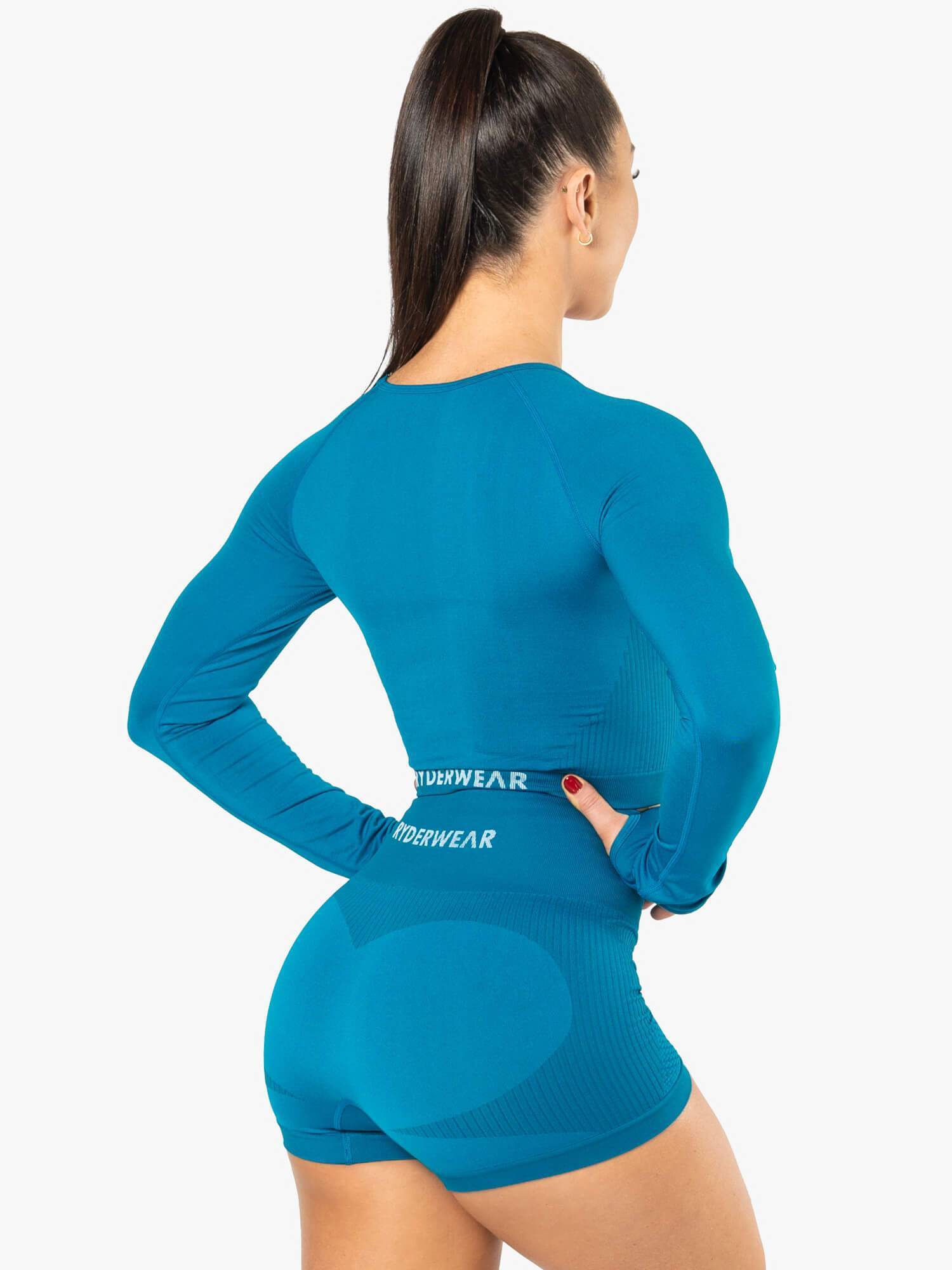 Electra Seamless Long Sleeve Crop Top for Women - Electric Blue Workout Shirt | Yoga, Gym & Casual Wear