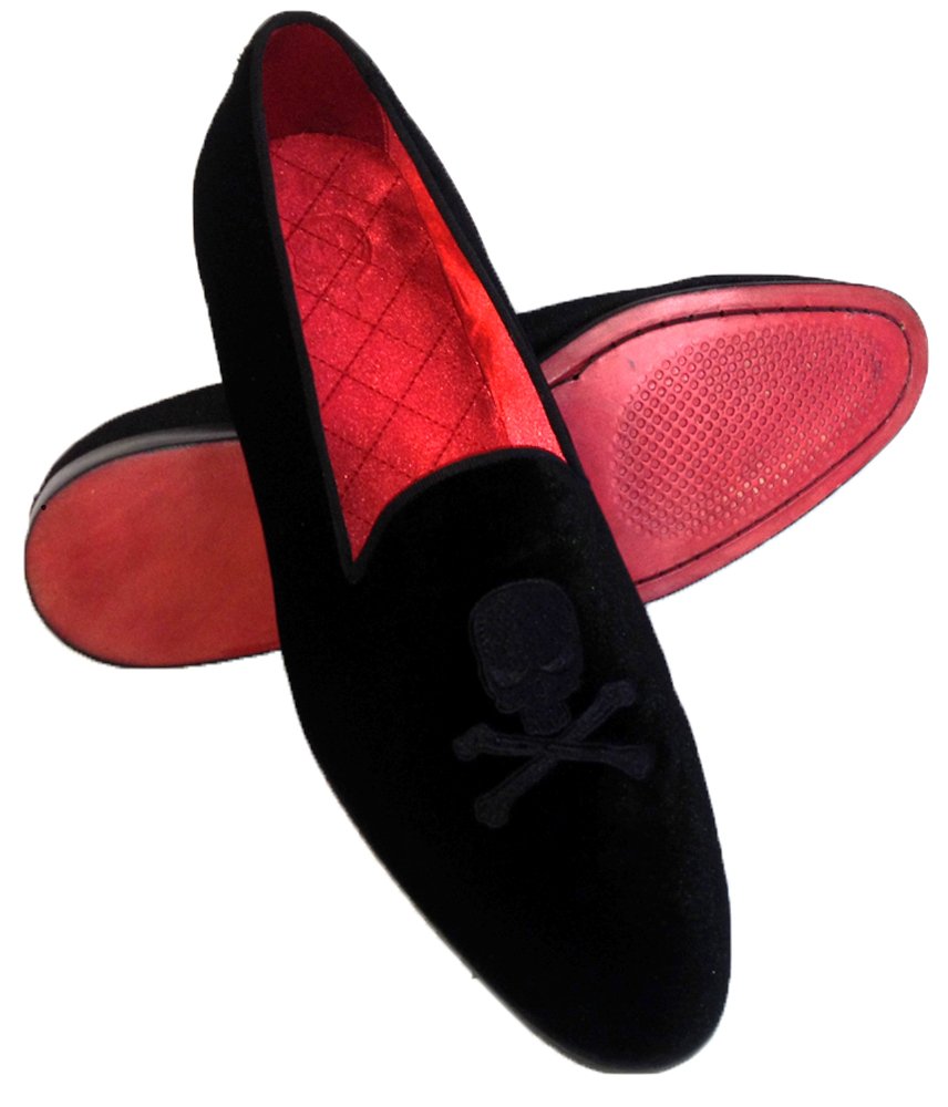 Garofalo Gianbattista Men's Velvet Moccasin Slippers with Skull Embroidery - Comfortable House Shoes for Relaxing at Home, Lounge Wear & Gift for Men