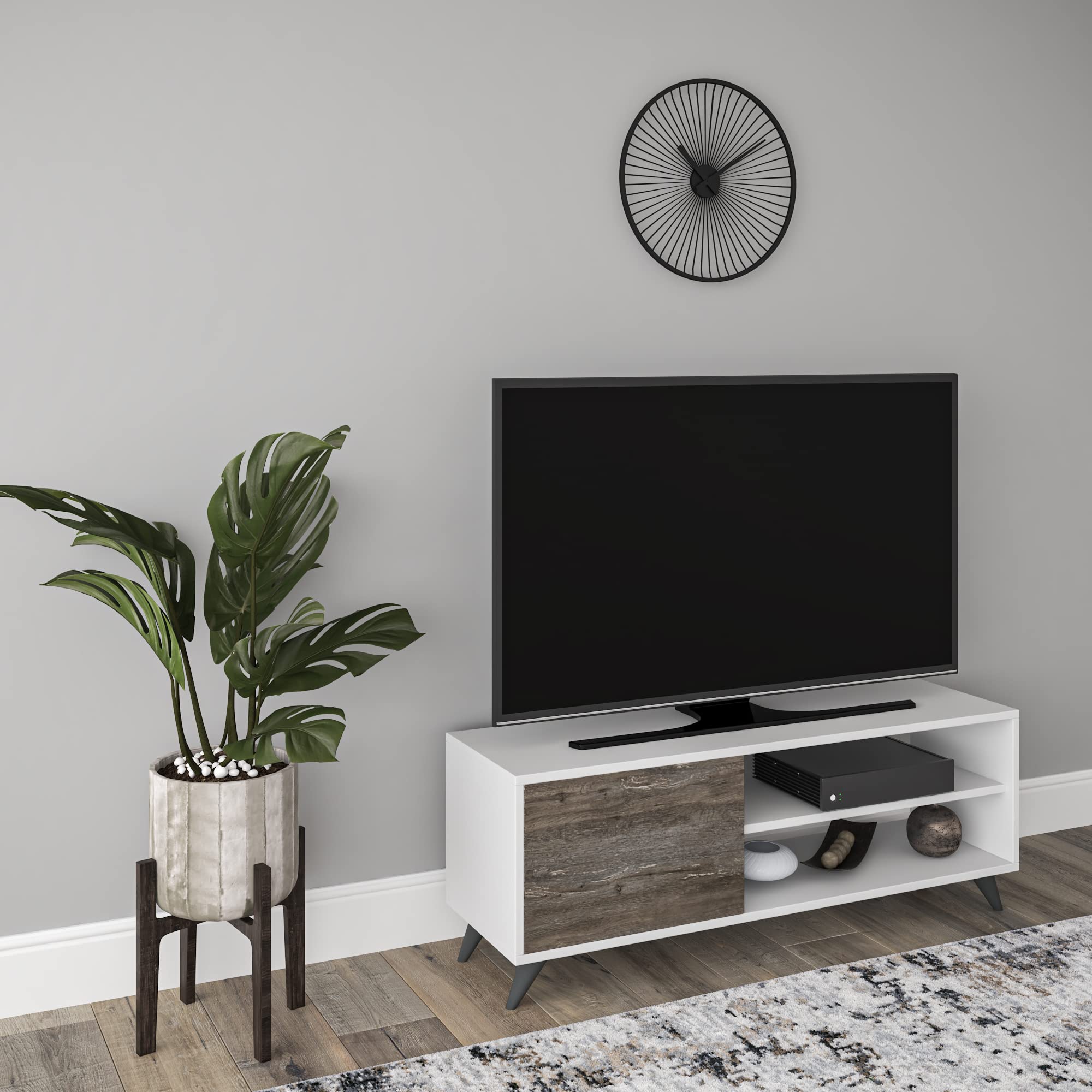 Modern White & Wenge TV Stand with Storage - 47.2