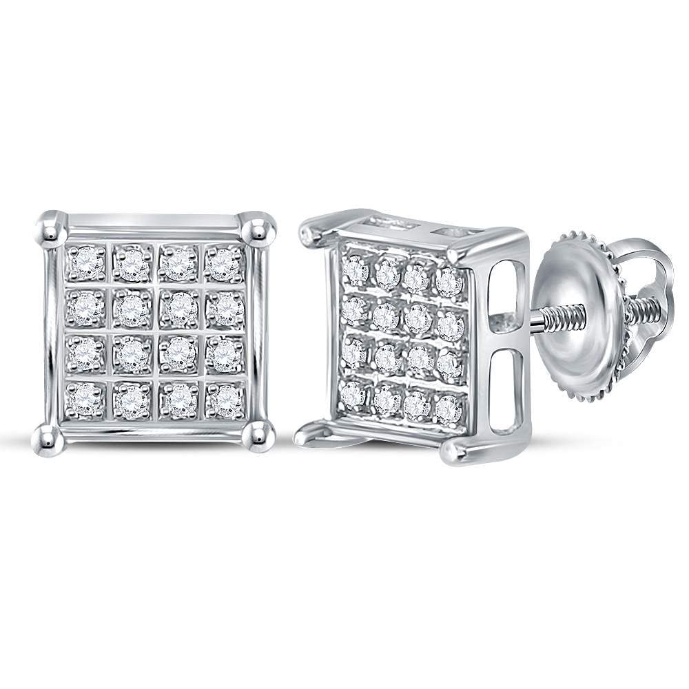 10K White Gold Women's Round Diamond Square Cluster Earrings - 1/10 CTTW - Perfect for Weddings, Parties & Special Occasions