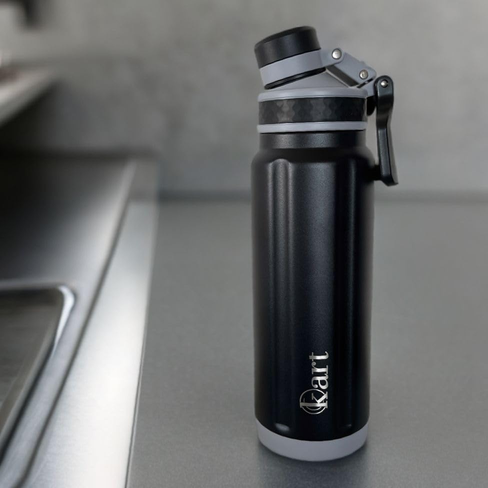 Kart Insulated Stainless Steel Water Bottle 800ml - 24 Hours Hot & Cold Retention, ISI Certified, Leak & Rust Proof - Perfect for Gym, Hiking, Office, Travel & Outdoor Activities (Black)
