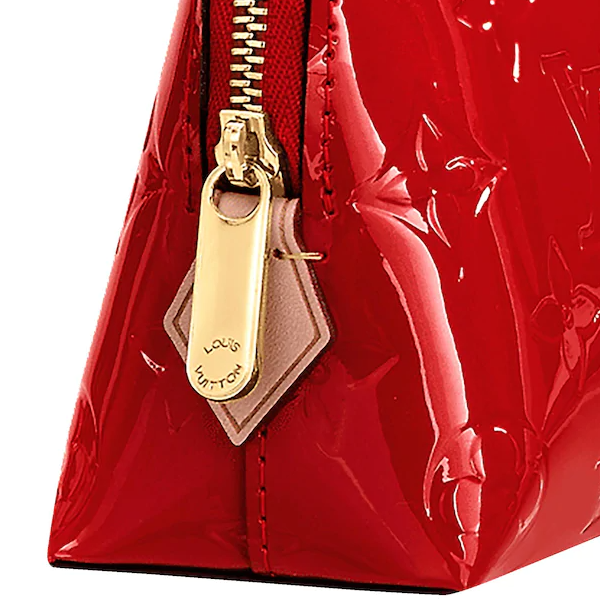 Authentic LV Monogram Vernis Leather Cosmetic Pouch in Cherry Red - Luxury Makeup Bag for Travel & Everyday Use