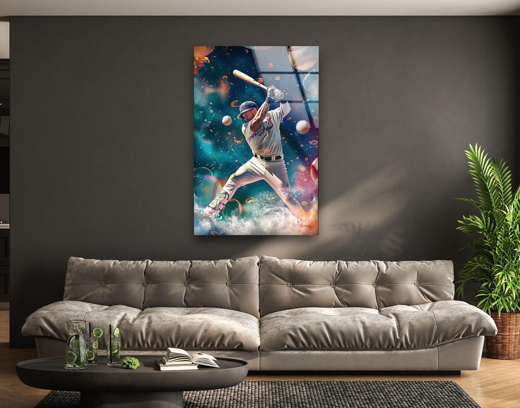 Baseball Player Glass Wall Art - Handmade Sports Decor for Home & Office - Perfect for Man Cave, Game Room, or Sports Bar
