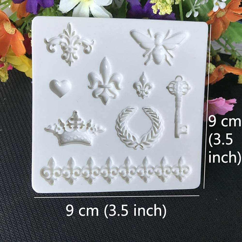 2Pcs Bee Crown Key Mirror Heart Lace Photo Frame Silicone Molds - Fondant, Chocolate, Candy, Soap, Resin Craft Molds for DIY Desserts, Cupcake Toppers, Ice Cubes & Birthday Party Decorations - Perfect for Baking, Cake Decorating and Handmade Crafts