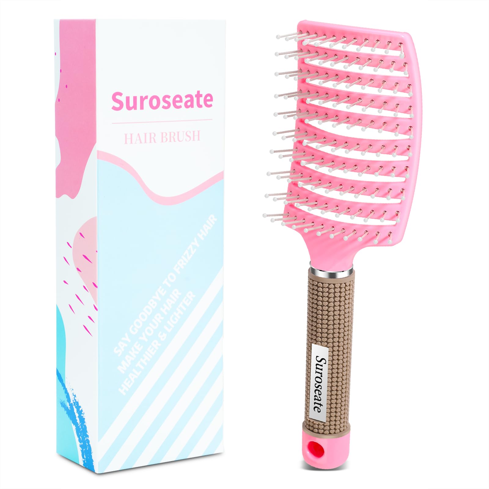 **Detangling Hair Brush for Women & Men - Curved Vent Brush for Wet & Dry Hair, Faster Blow Drying - Adds Shine & Smoothness for Curly, Straight, Thick or Thin Hair (Pink) - Perfect for Home, Travel & Salon Styling**