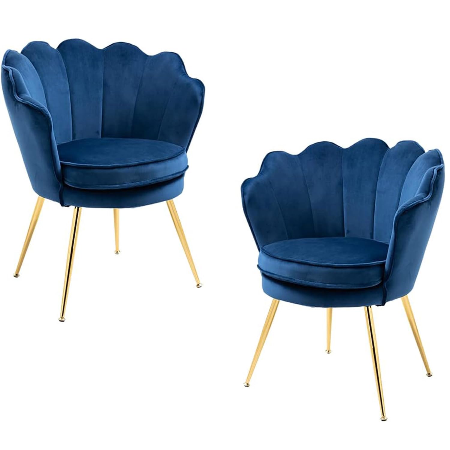 Modern Velvet Accent Chairs Set of 2 - Navy Blue Tufted Upholstered Chairs with Gold Metal Legs for Living Room, Bedroom & Dining Room | Elegant Seating for Home Decor, Guest Chairs & Vanity Dressing Area