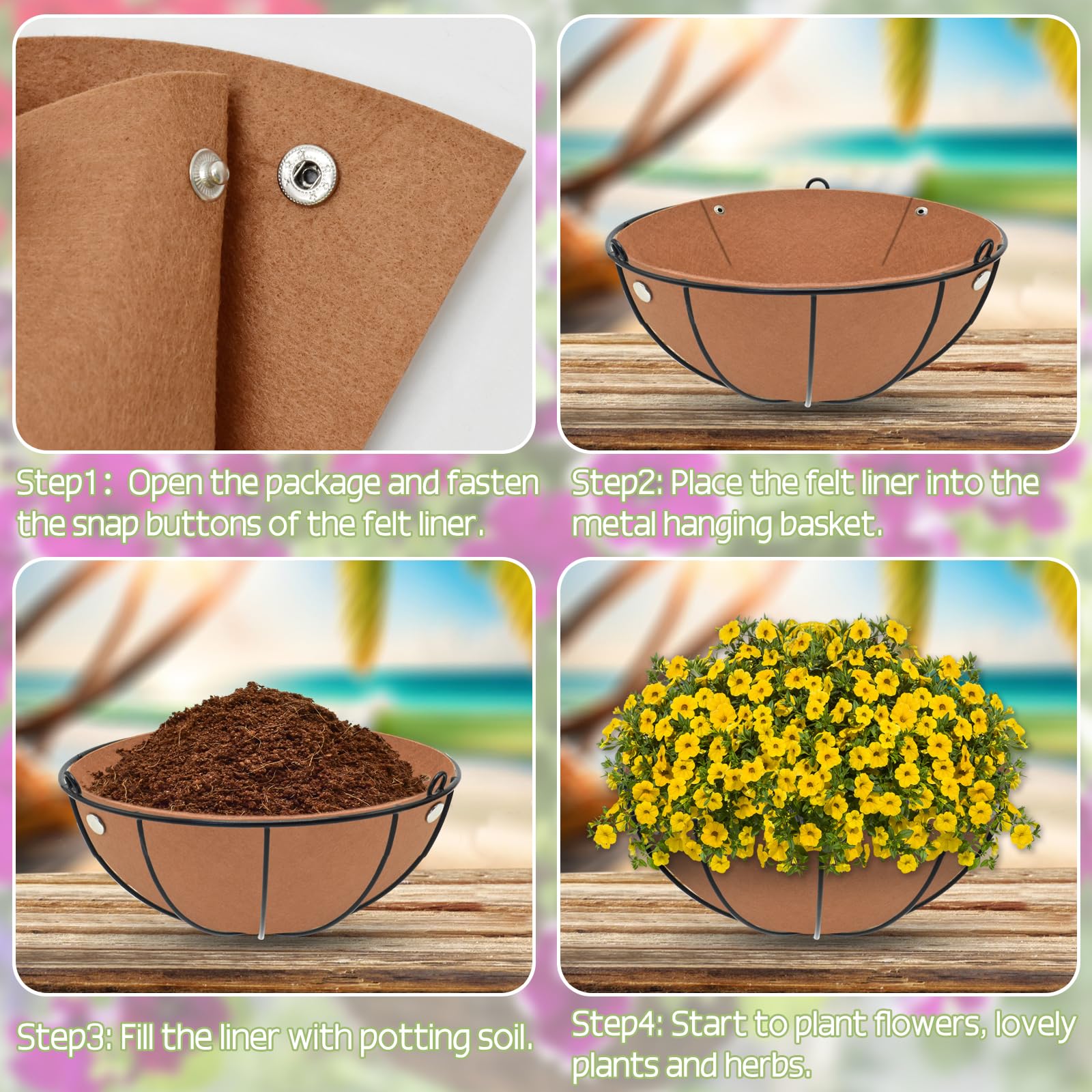 Halatool 4PCS 12 Inch Felt Hanging Basket Liners - Round Fabric Planter Basket Liner for Hanging Plants & Flowers, Eco-Friendly Coco Liner Alternative - Perfect for Indoor/Outdoor Garden Decor & Bird Nest Prevention