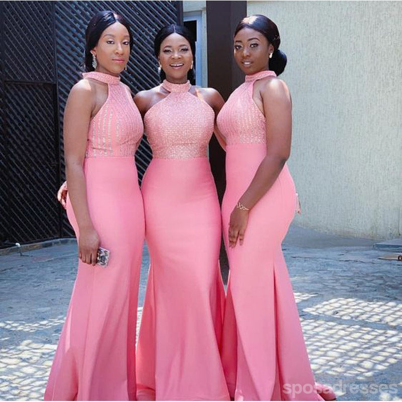 Elegant Pink Mermaid Halter Long Bridesmaid Dresses for Weddings, Prom & Formal Events - Style WG1417 | Flattering Fit for Special Occasions