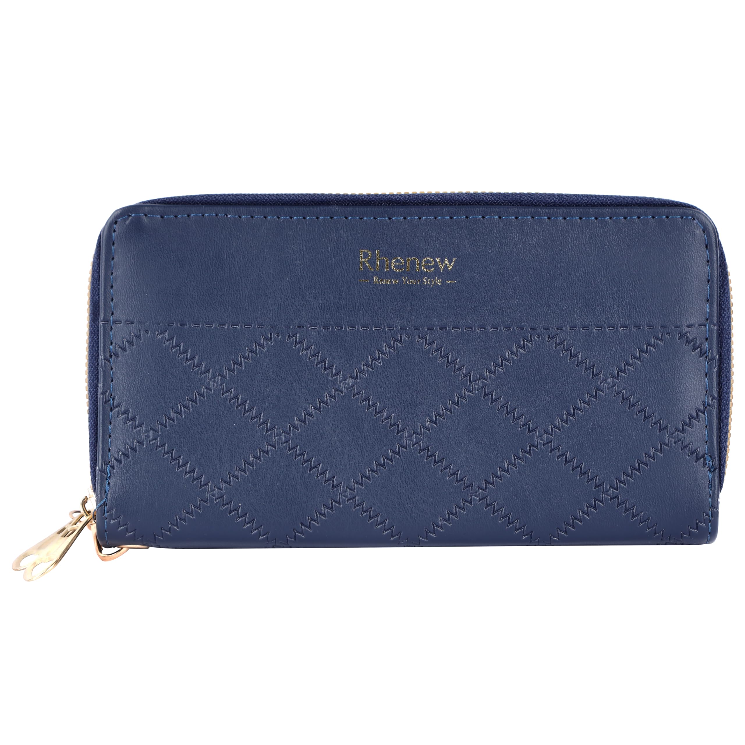 Rhenew Women's Double Zipper Wallet - Embossed Leather Clutch Purse for Everyday Use, Travel & Special Occasions