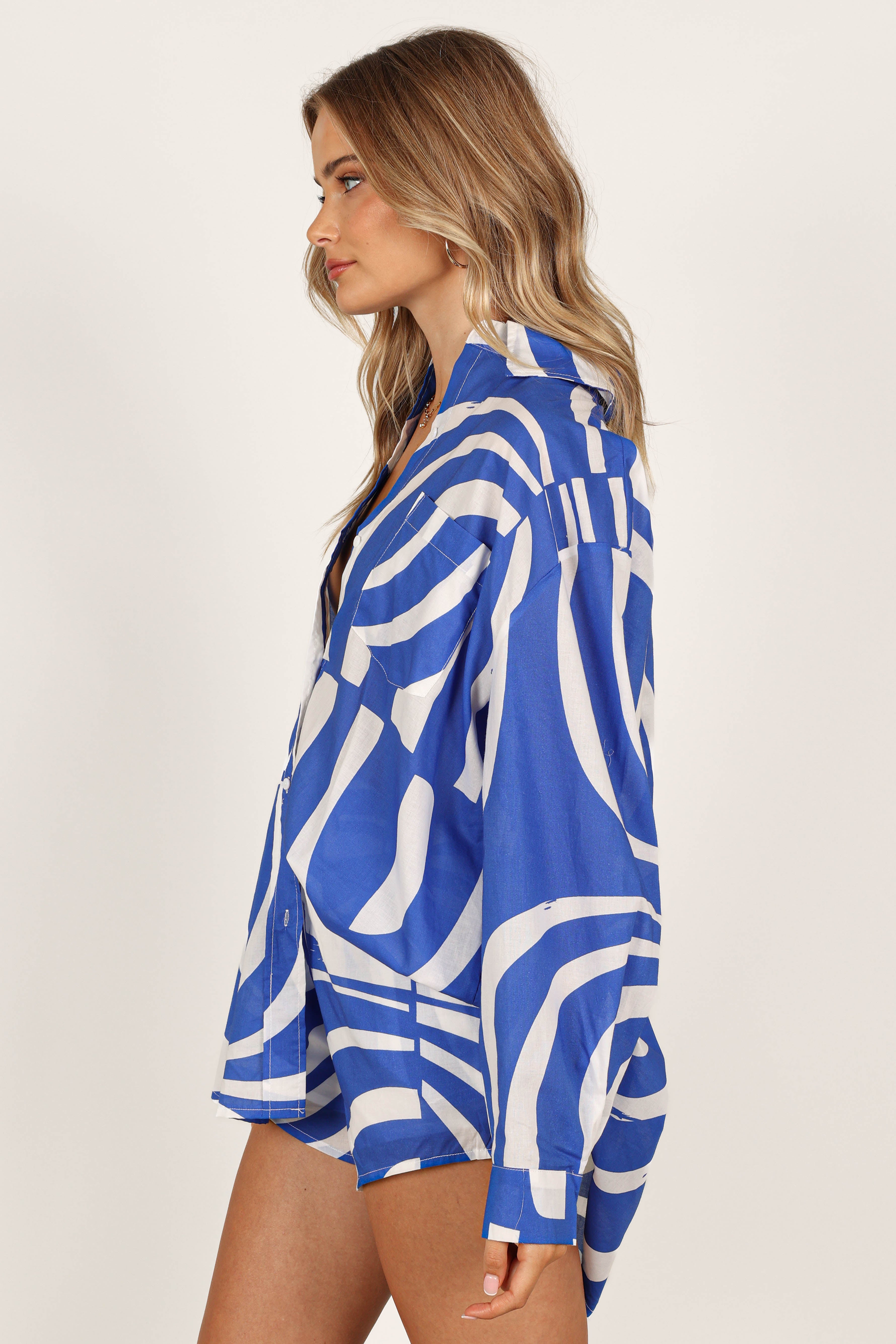 Heather Cotton Shirt - Soft & Comfortable Blue Print Casual Top for Women | Perfect for Everyday Wear, Office & Outings