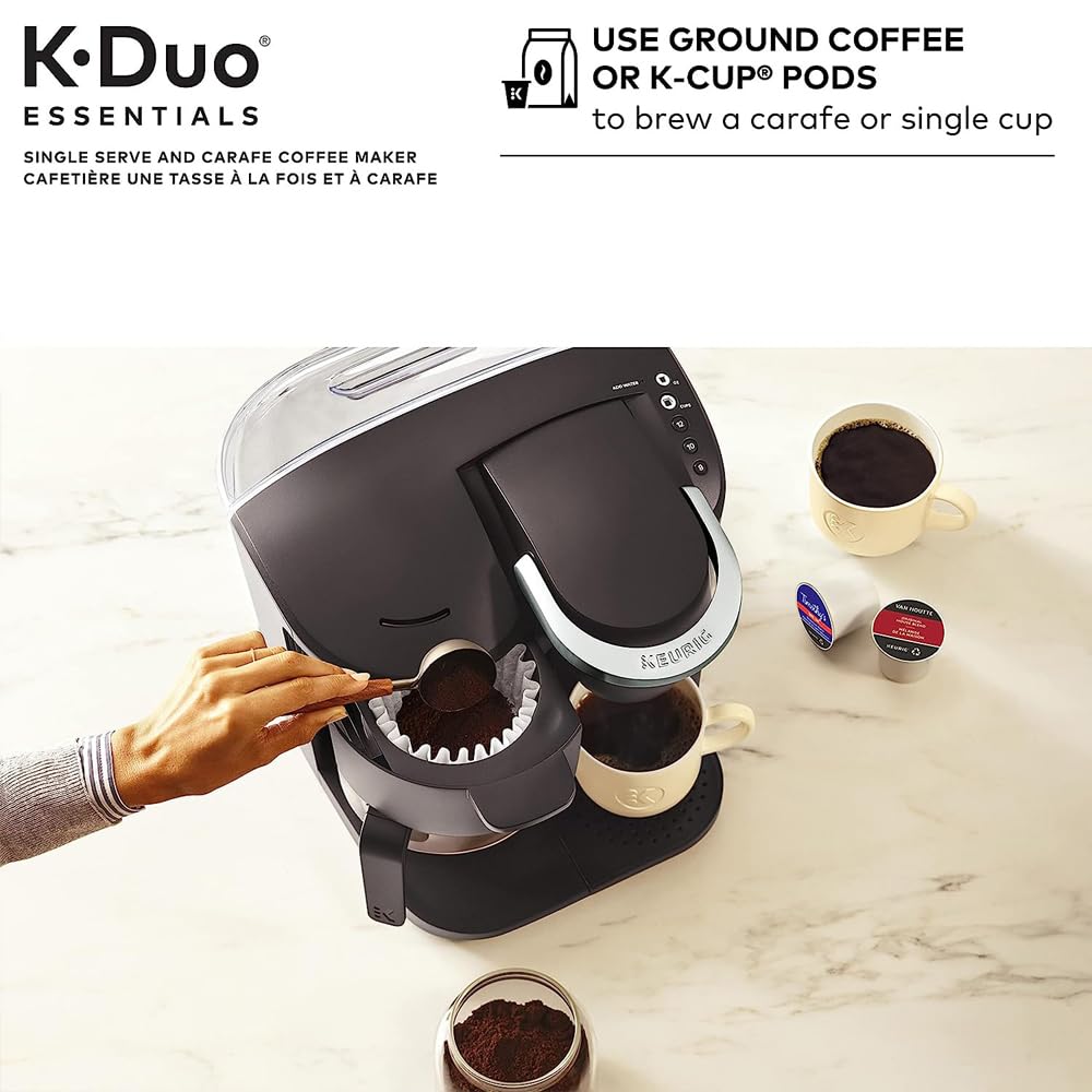 Keurig K-Duo Essentials 2-in-1 Coffee Maker | Single-Serve K-Cup Pod & 12-Cup Carafe Brewer | Certified Renewed | Perfect for Home, Office & Entertaining